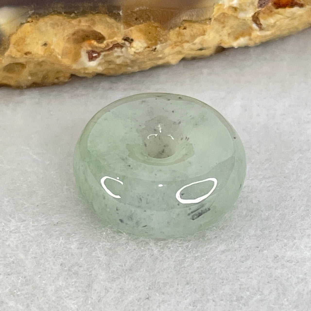 Type A Faint Lavender Green with Wuji Grey Jadeite Ping An Kou Donut Charm Pendant 3.44g 15.3 by 6.9mm