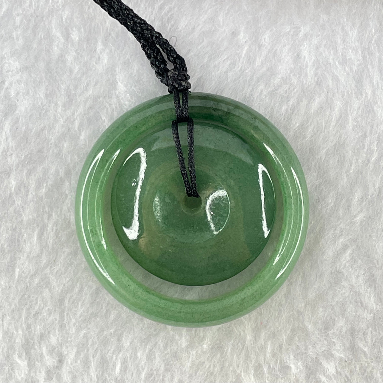 Type A Blueish Green Jadeite Double Ping An Kou Donut Pendant 14.45g 6.5 by 4.5mm 25.4 by 5.8mm