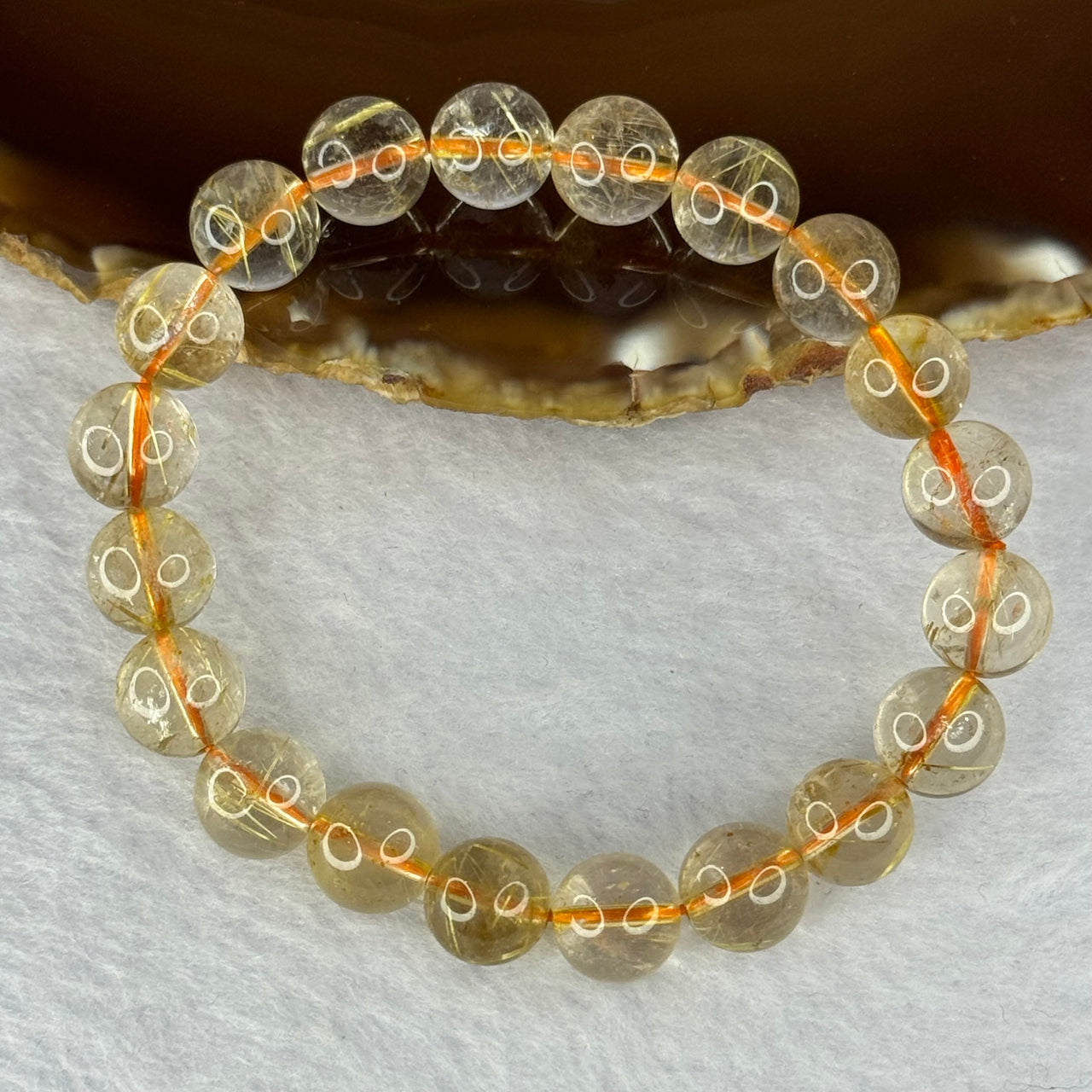 Natural Golden Rutilated Quartz Beads 天然金发水晶手链 25.27g 16.5cm 9.9mm 20 Beads - Huangs Jadeite and Jewelry Pte Ltd