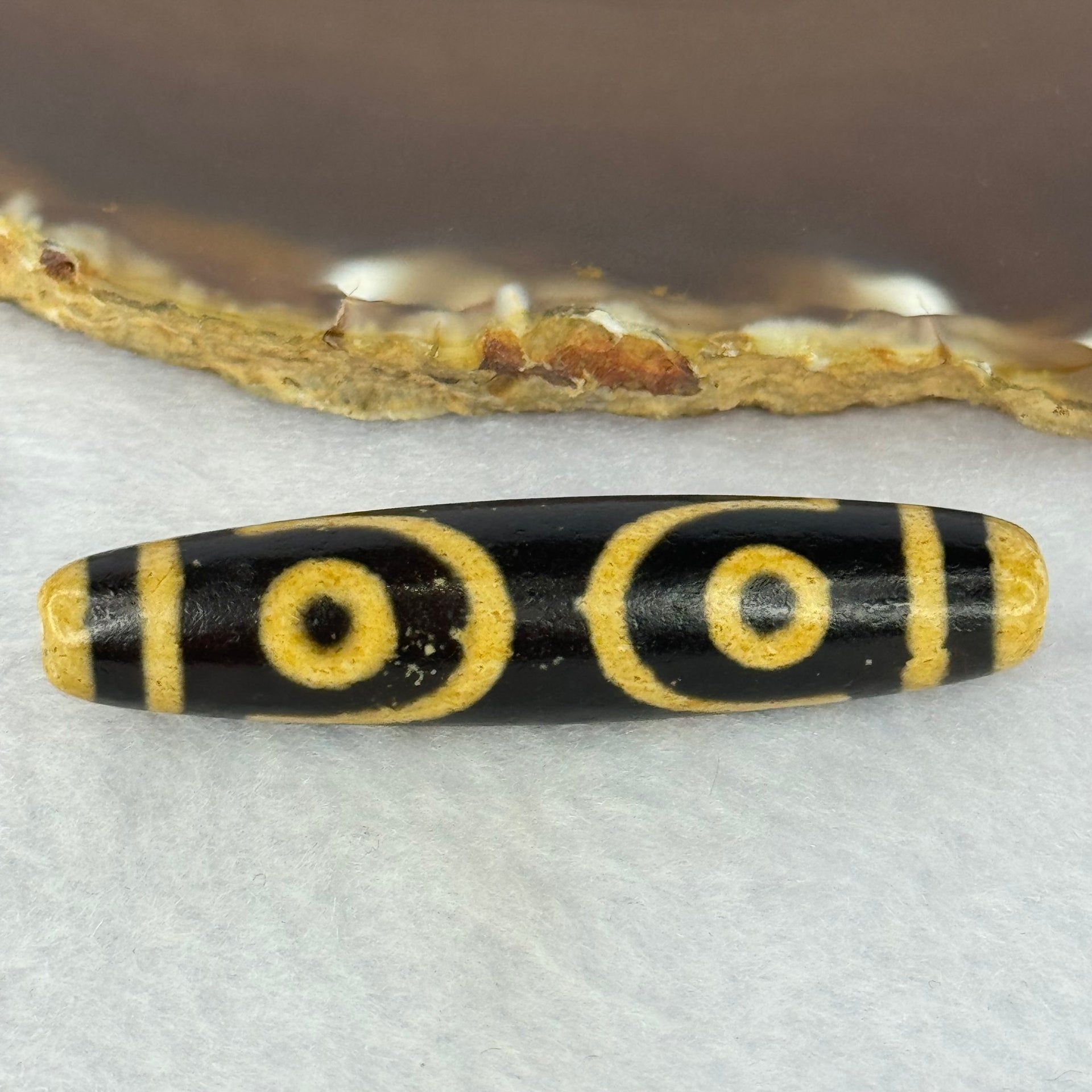 Natural Powerful Tibetan Old Oily Agate 7 Eyes Dzi Bead Heavenly Master (Tian Zhu) 七眼天诛 14.07g 57.4 by 12.7mm - Huangs Jadeite and Jewelry Pte Ltd