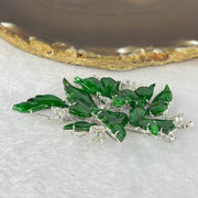 Very Very High Quality Translucent Natural Green Jadeite (TYPE A) Brooch Approx. 11.27 by 7.75 to 21.87 by 15.25mm Total Weight 22.79g including Natural Diamonds and 14K White Gold Setting with NGI Cert No.82835783 - Huangs Jadeite and Jewelry Pte Ltd