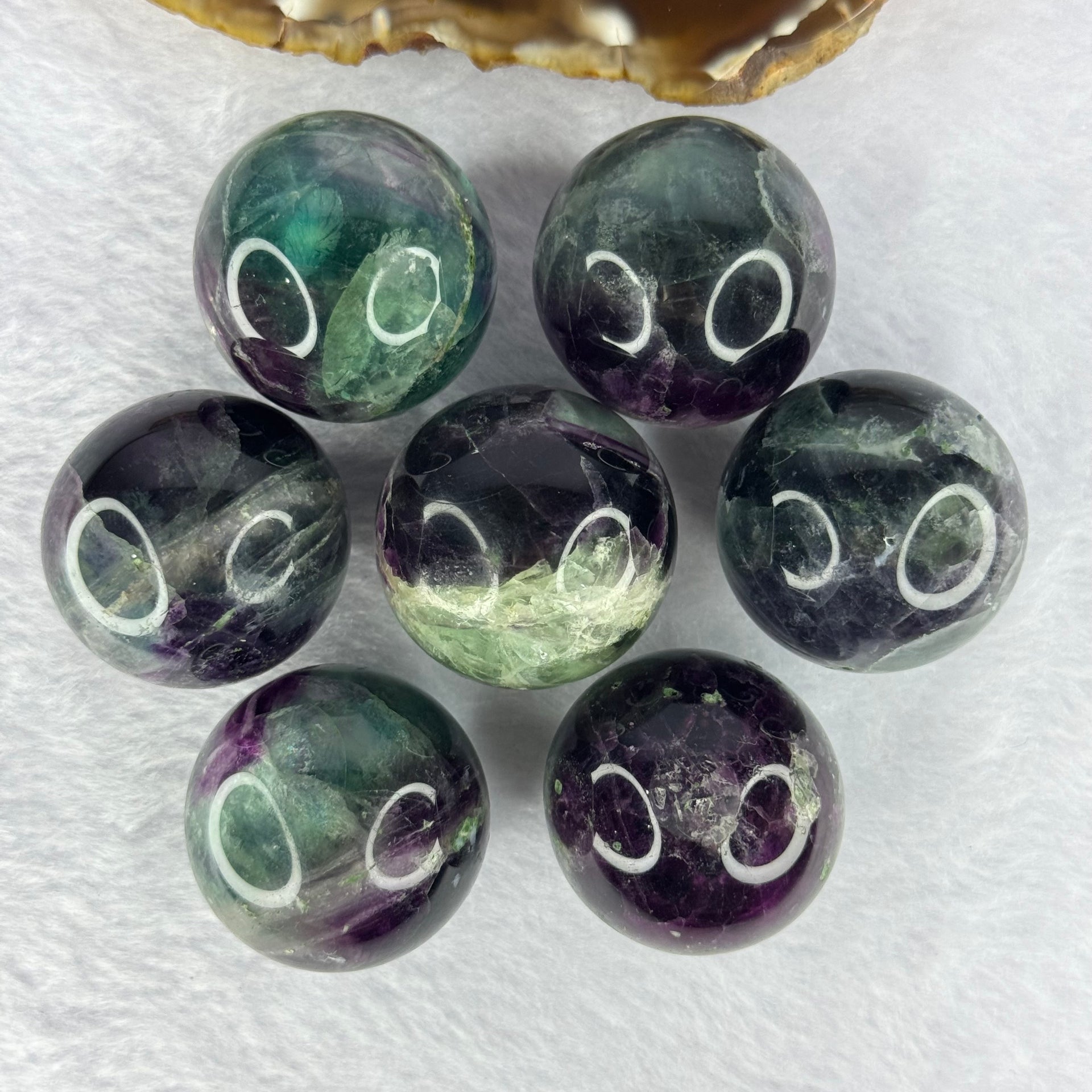 Natural Fluorite 7 Sphere Ball Set 40.50g 101.2 by 41.7mm Diameter 31.1mm 7 pcs - Huangs Jadeite and Jewelry Pte Ltd