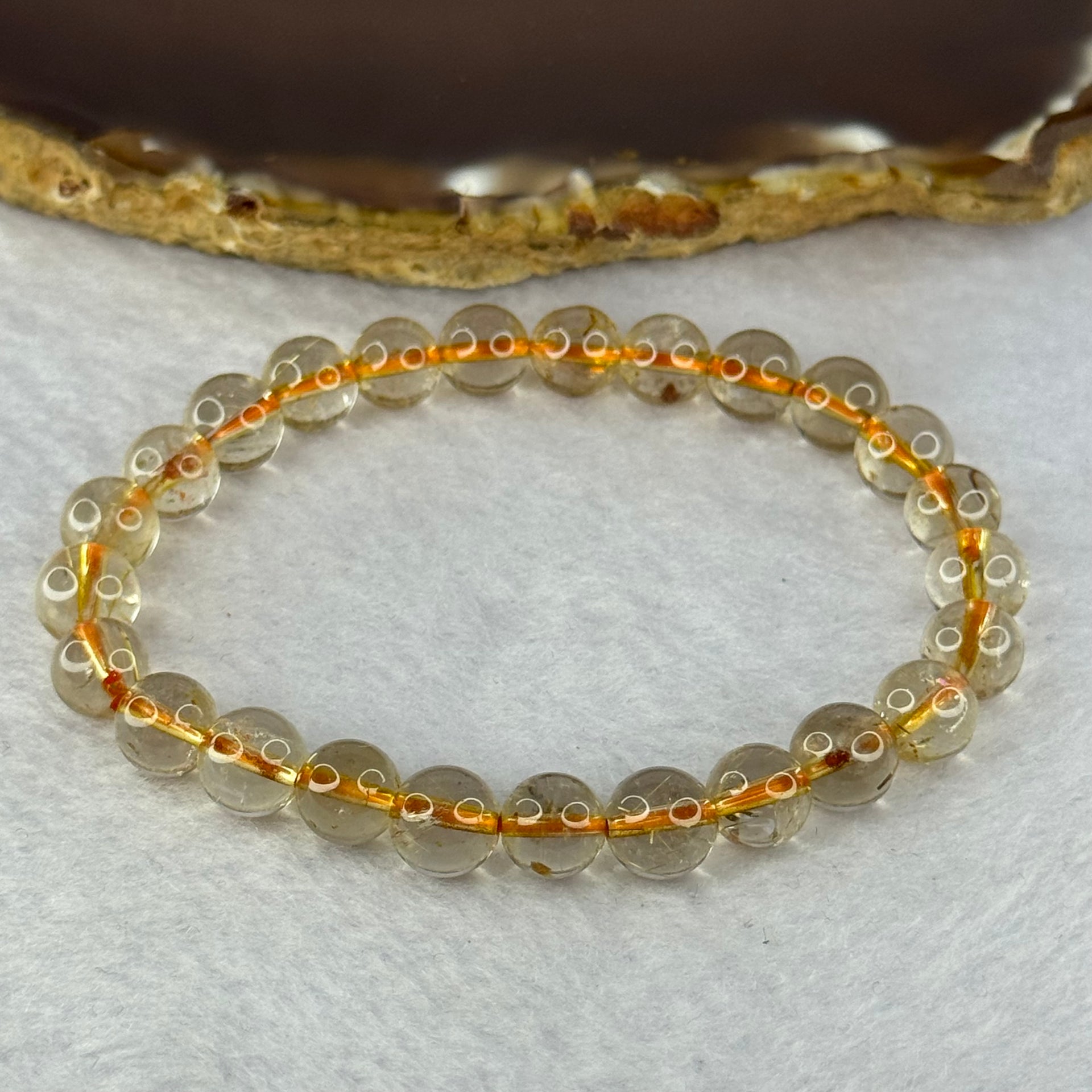 Natural Golden Rutilated Quartz Beads 天然金发水晶手链 15.17g 15.5cm 7.8mm 25 Beads - Huangs Jadeite and Jewelry Pte Ltd