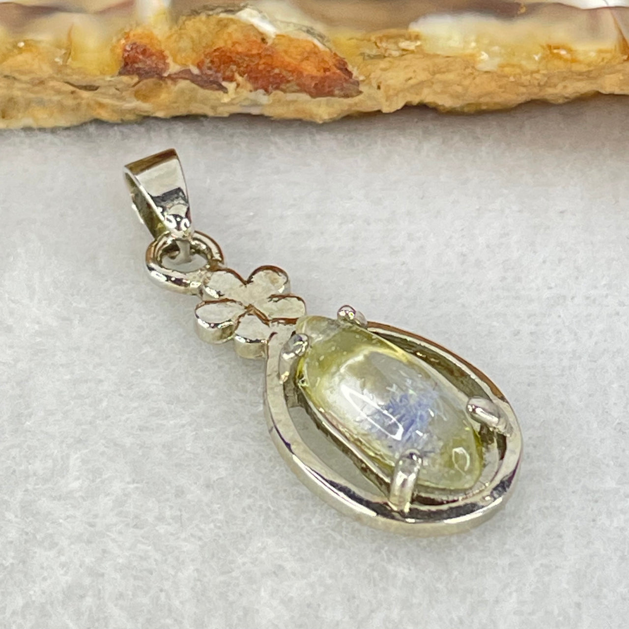 Good Grade Rare Natural Blue Dumortierite Rutilated Quartz in S925 Pendant 2.02g 12.7 by 5.2 by 3.5mm