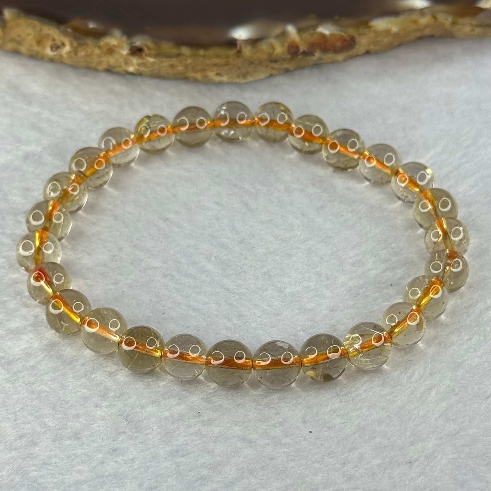 Natural Golden Rutilated Quartz Beads 天然金发水晶手链 13.67g 16cm 7.3mm 27 Beads - Huangs Jadeite and Jewelry Pte Ltd