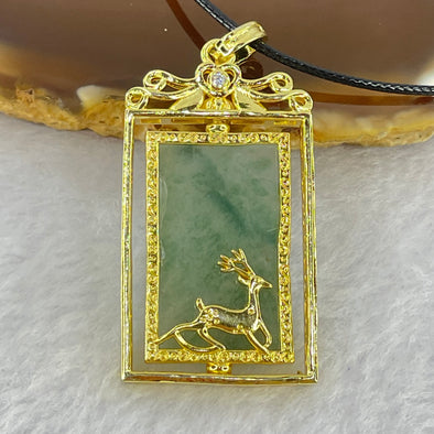 Type A Semi Icy Greenish Blue Jadeite in Spinning Dear Sliver Gold Pendant Necklace 8.36g 25.1 by 15.6 by 2.4mm