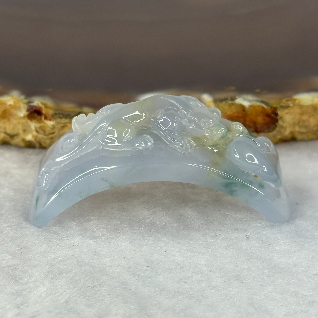 Type A ICY Lavender with Blueish Green and Yellow Piao Hua Jadeite Pixiu with Ruyi Charm for Bracelet or Pendant 10.70g 40.2 by 15.0 by 8.7mm - Huangs Jadeite and Jewelry Pte Ltd