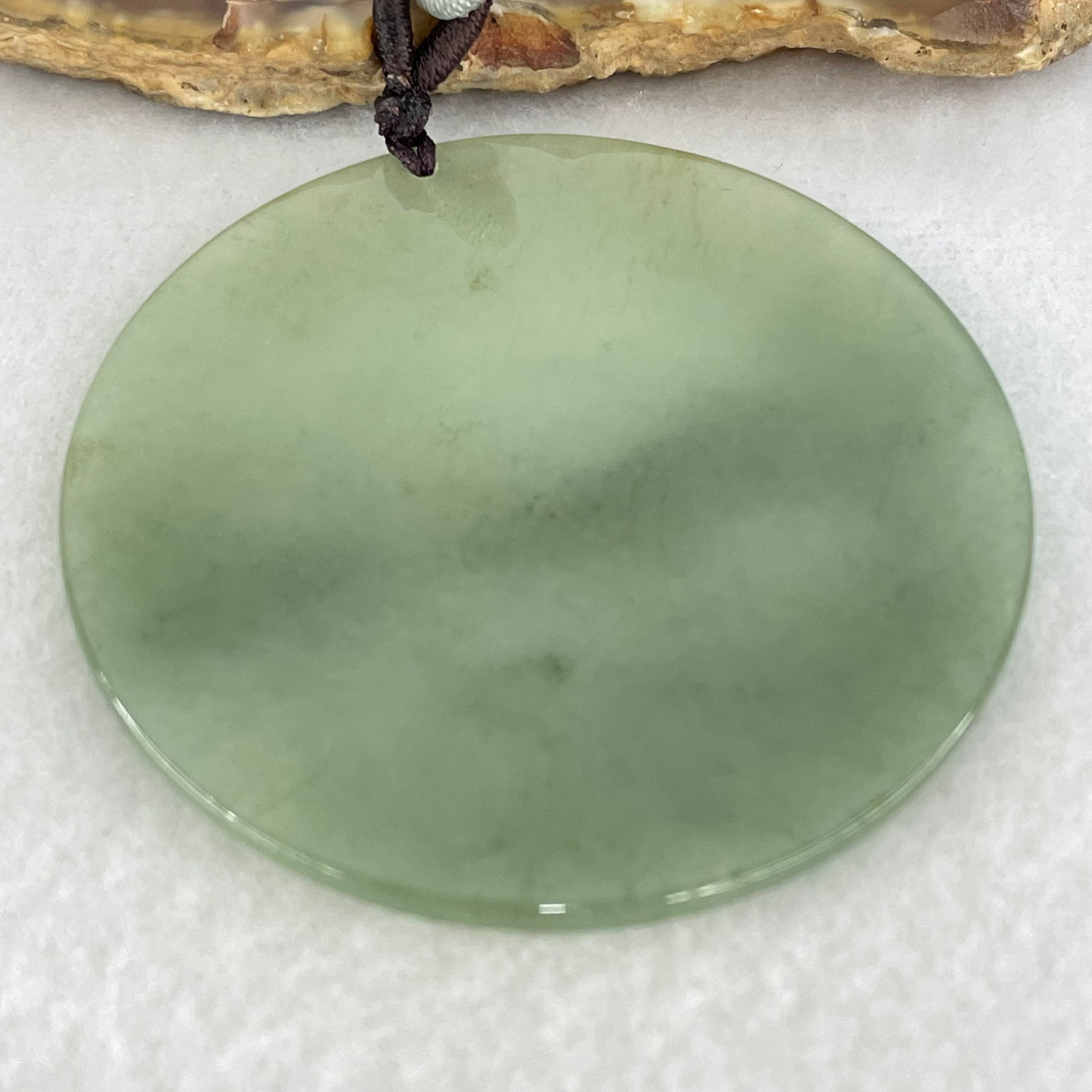 Type A Icy Blueish Green Jadeite Round Wu Shi Pai Pendant 18.11g 53.9 by 2.6mm