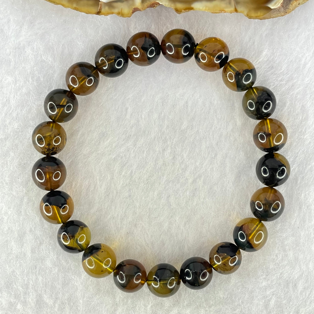 Natural Brownish Yellow Flower Medicine Amber Beads Bracelet 9.45g 16.5cm 9.4mm 21 Beads