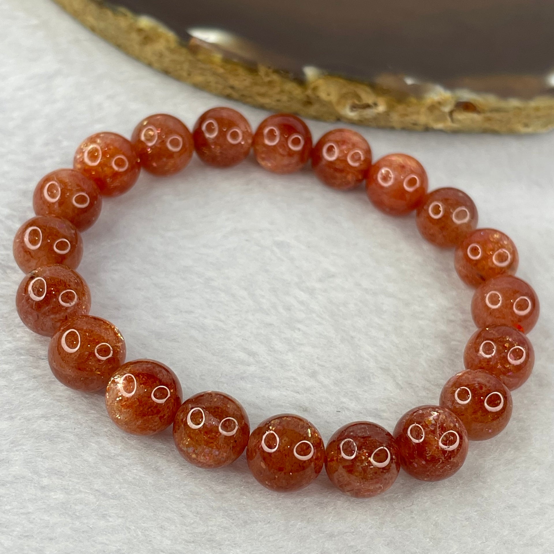 Good Grade Natural Sunstone, Heliolite and Aventurine Feldapar Beads Bracelet 天然金太阳日光石珠手链 24.65g 16cm 9.9 mm 20 Beads - Huangs Jadeite and Jewelry Pte Ltd