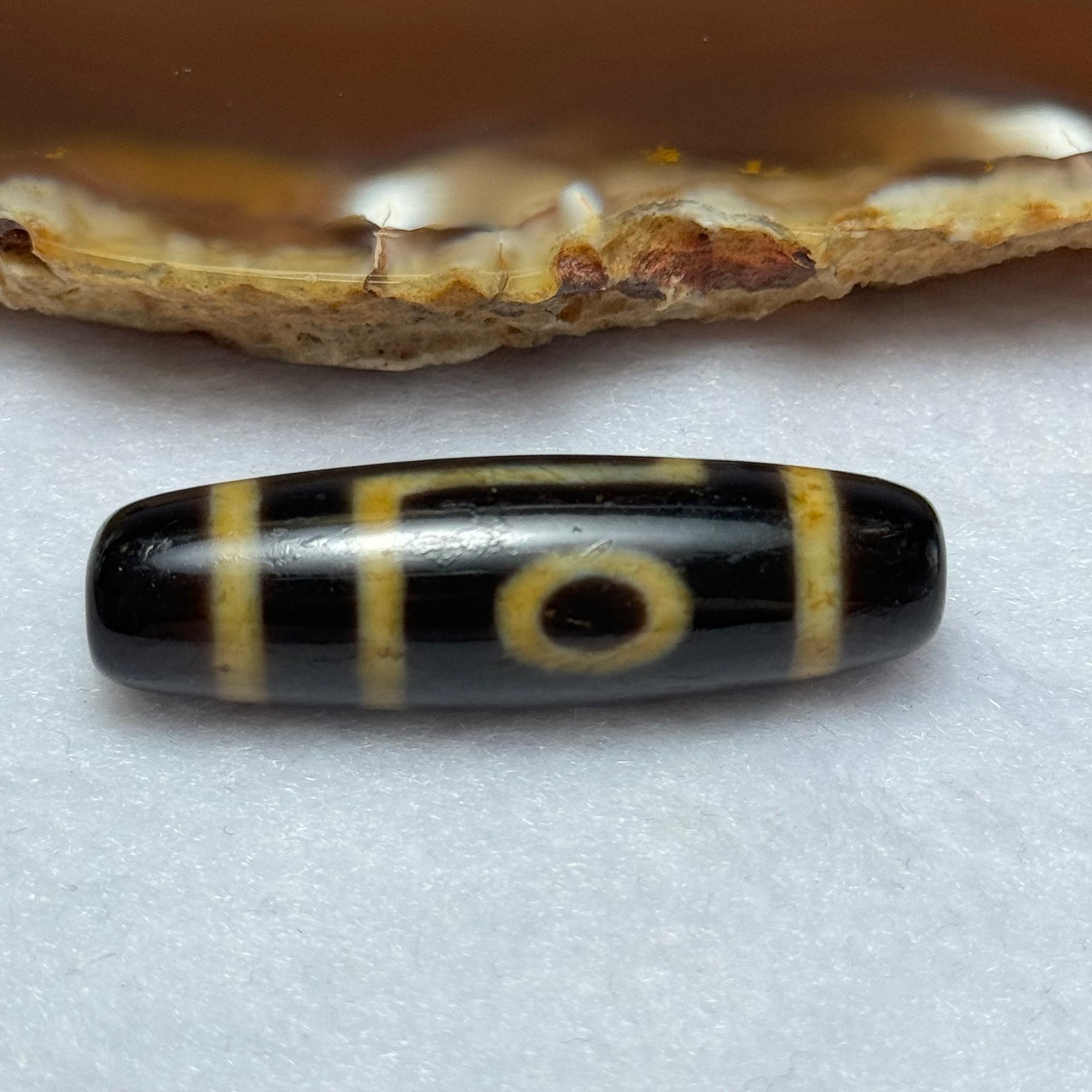 Natural Powerful Tibetan Old Oily Agate 2 Eyes Dzi Bead Heavenly Master (Tian Zhu) 二眼天诛 8.12g 39.3 by 11.6mm - Huangs Jadeite and Jewelry Pte Ltd