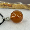 Natural Cognac With Red Amber Bead in S925 Silver Clasp and String Necklace 4.72g 17.0mm