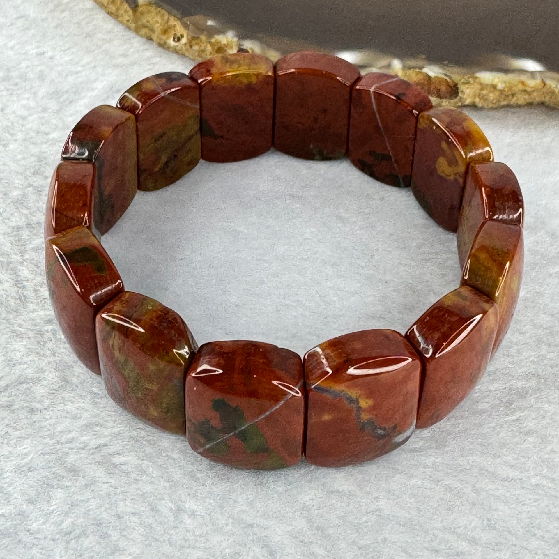 Natural Red Jasper Bracelet for Grounding, Stability, Creativity, Accomplishment, Greater Insights 59.88g 17cm 19.6 14.2 by 7.5mm 14 pcs - Huangs Jadeite and Jewelry Pte Ltd