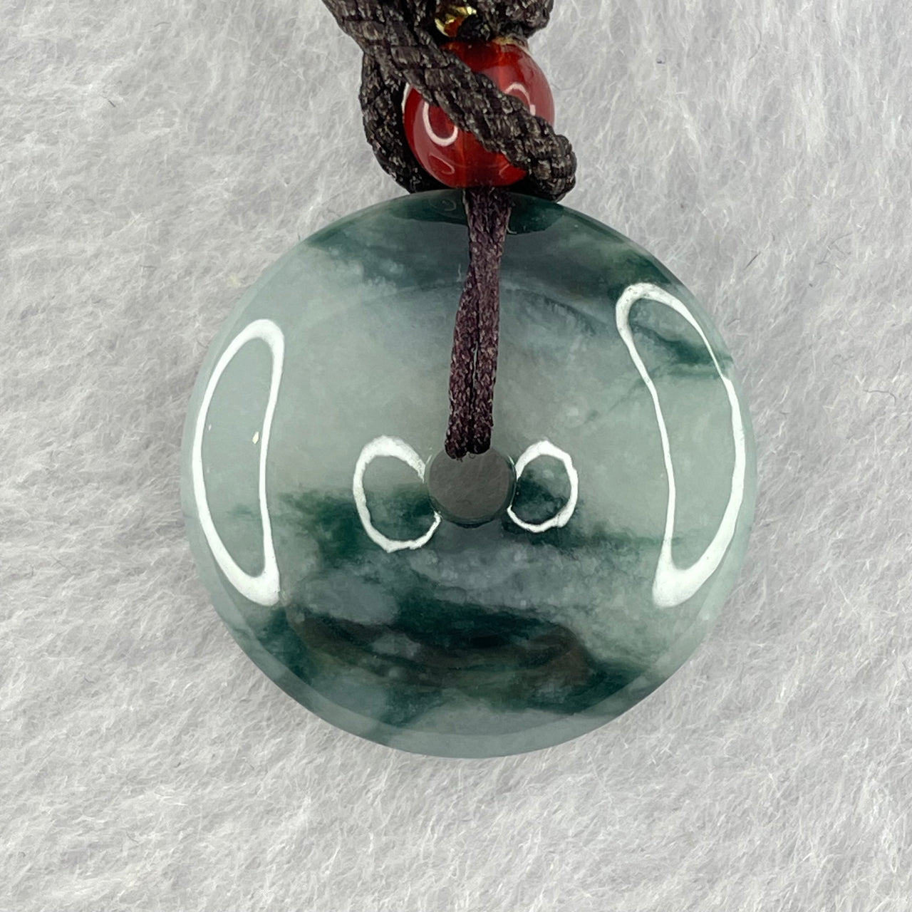 Type A Blueish Green with Dark Blueish Green Piao Hua Jadeite Ping An Kou Donut Pendent 6.80g 23.0 by 5.1mm