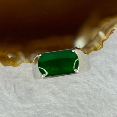 Type A Icy Spicy Green Jadeite with Crystals in S925 Sliver Ring (Adjustable Size) 4.45g 14.3 by 8.8 by 2.5mm