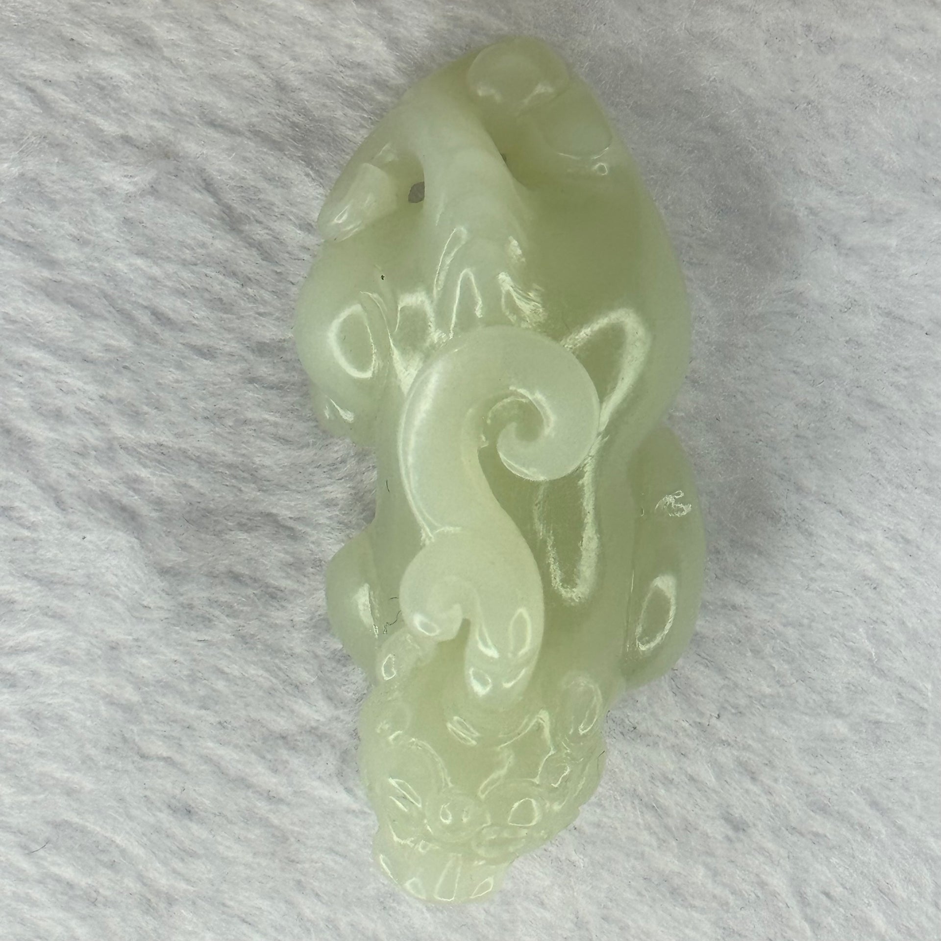 Natural Light Green Nephrite Pixiu Mini Display 42.98g 55.2 by 26.2 by 28.3mm - Huangs Jadeite and Jewelry Pte Ltd