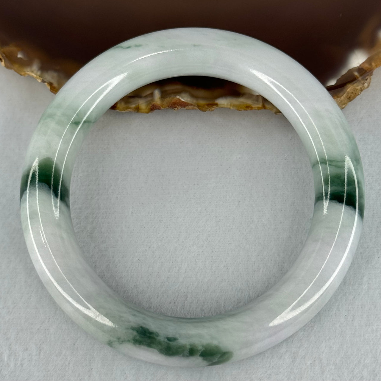 Type A Faint Lavender Green with Blueish Green Patches Jadeite Bangle Internal Diameter 57.0mm 74.41g 12.0 by 11.4mm (Slight Internal Lines）