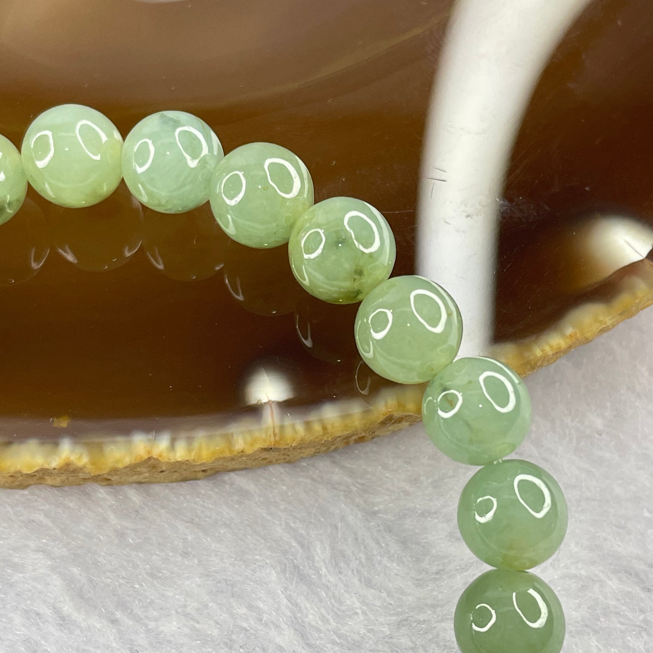 Type A Semi Icy Green Jadeite 25 beads bracelet 7.4mm 17.06g - Huangs Jadeite and Jewelry Pte Ltd