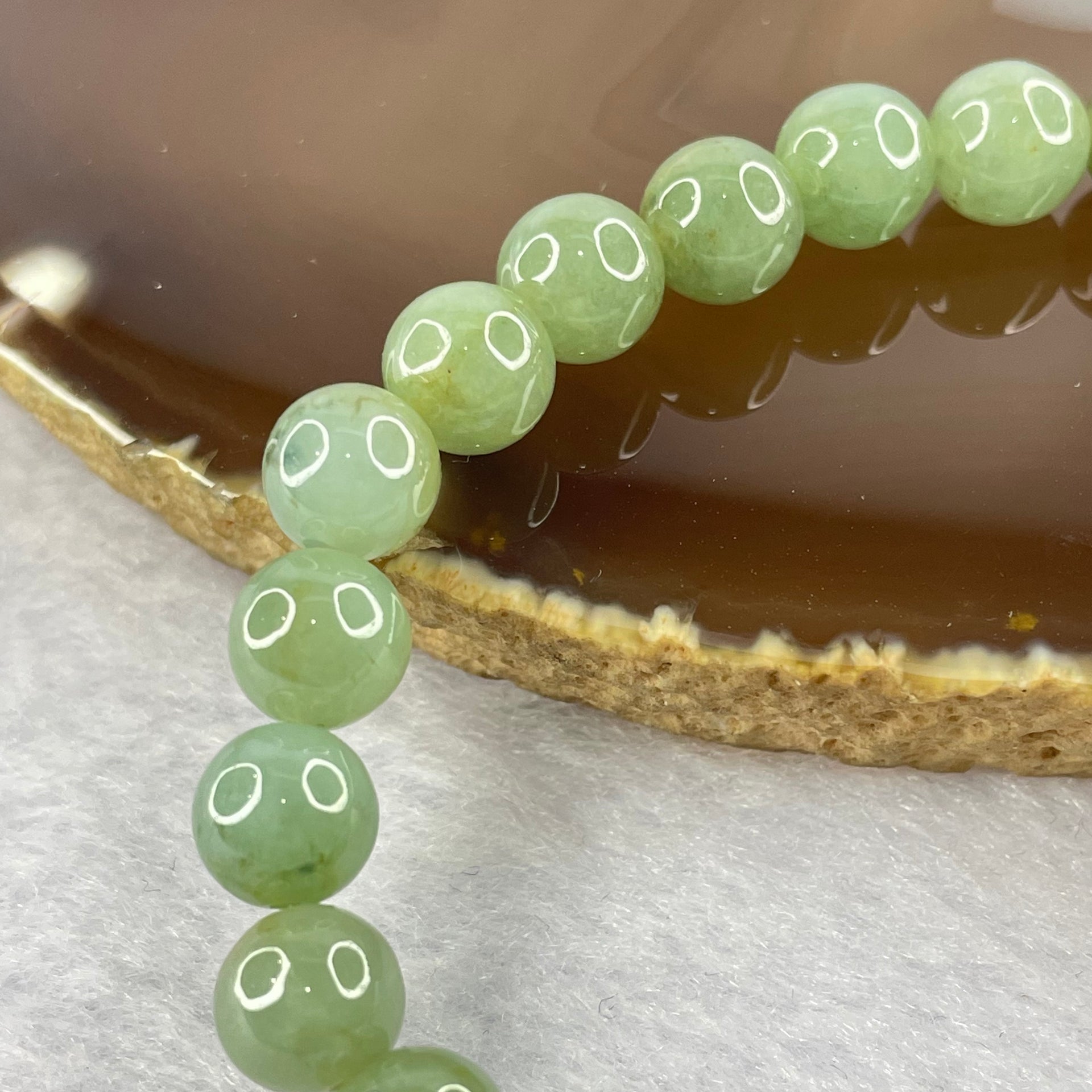 Type A Semi Icy Green Jadeite 25 beads bracelet 7.5mm 16.94g - Huangs Jadeite and Jewelry Pte Ltd