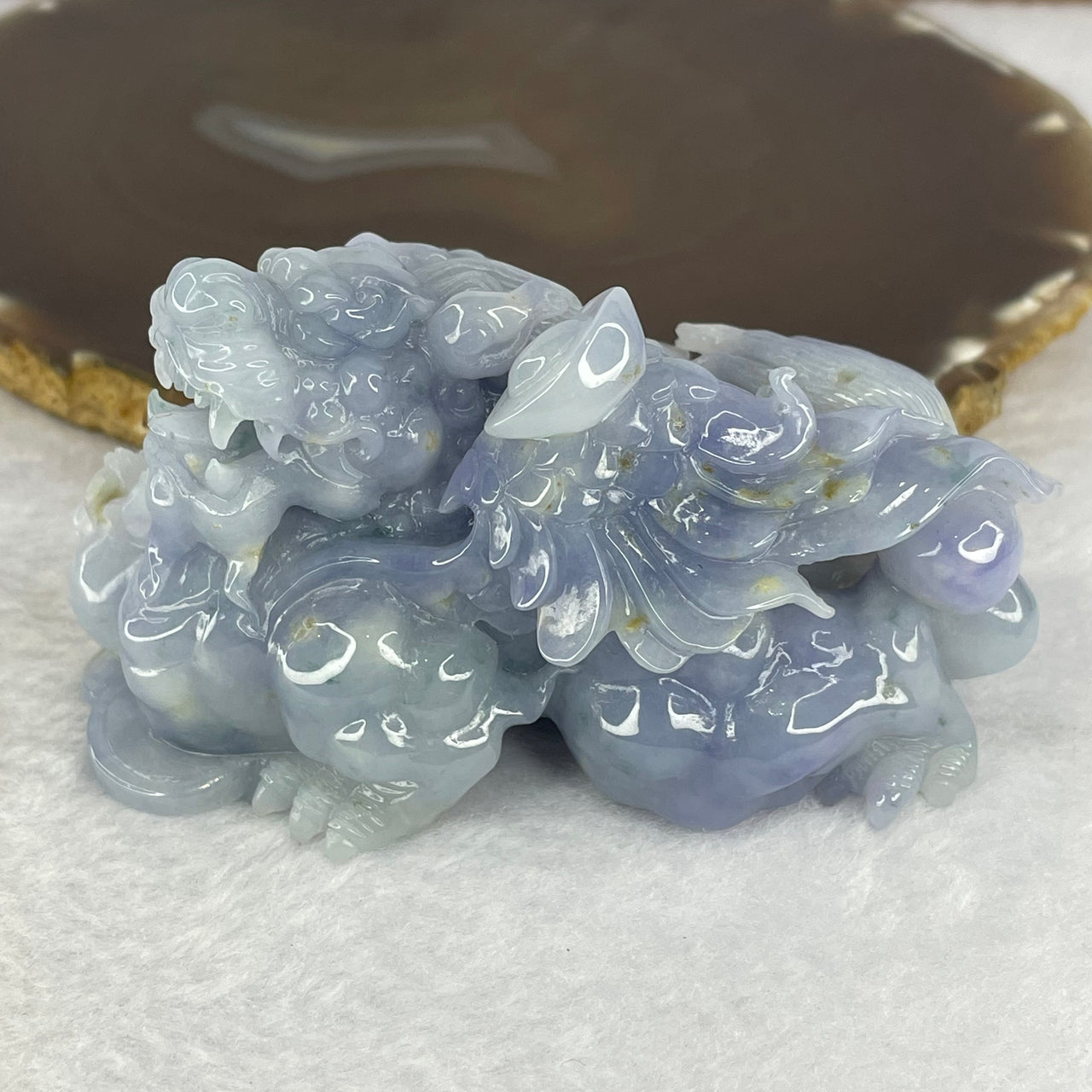 Rare Grand Master Type A Intense Bright Lavender with Yellow Spots Flying Pixiu 飞天貔貅 Ultimate Fire Element for a productivity, Wealth, Protection 236.14g 89.2 by 50.0 by 49.0mm - Huangs Jadeite and Jewelry Pte Ltd