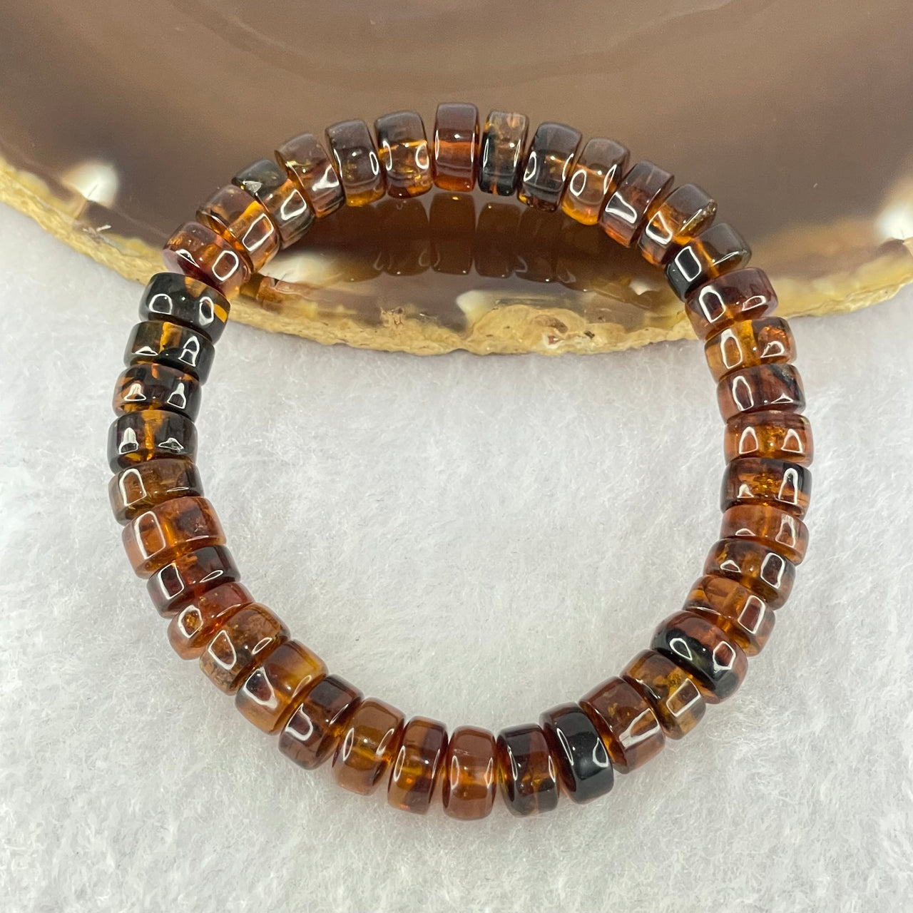 Natural Cognac Fushun Amber Donut Beads Bracelet 天然抚顺老珀手链 8.63g 15cm 8.9mm 40pcs