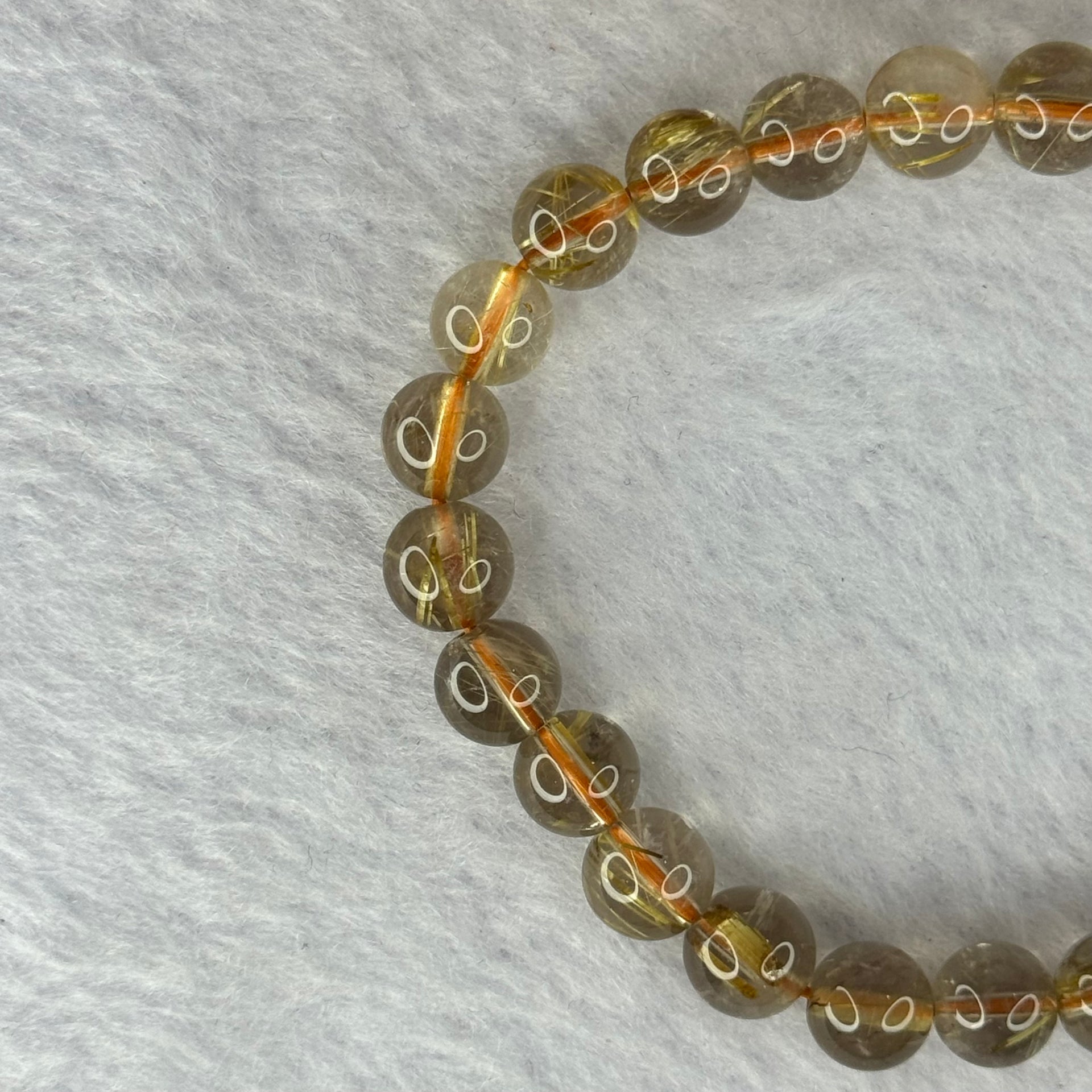 Natural Golden Rutilated Quartz Beads 天然金发水晶手链 15.57g 15.5cm 7.9mm 25 Beads - Huangs Jadeite and Jewelry Pte Ltd