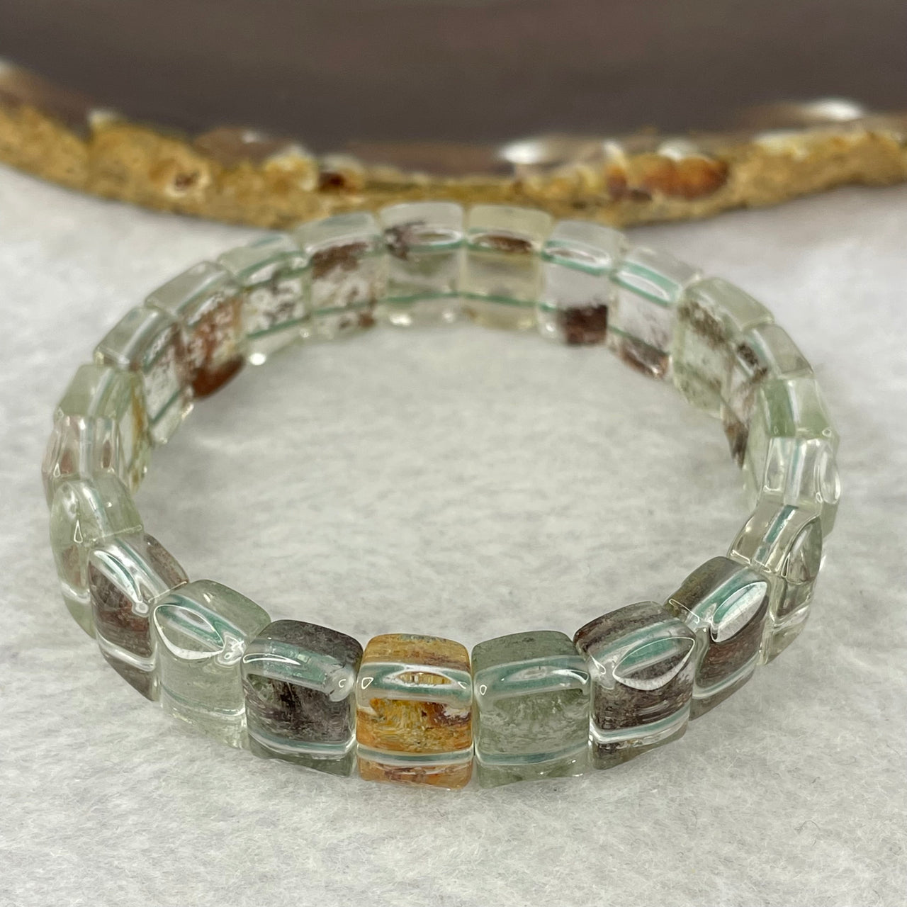 Natural Mixed Color Phantom Quartz Bracelet 27.15g 16cm 11.9 by 8.1 by 5.9mm 23 pcs - Huangs Jadeite and Jewelry Pte Ltd