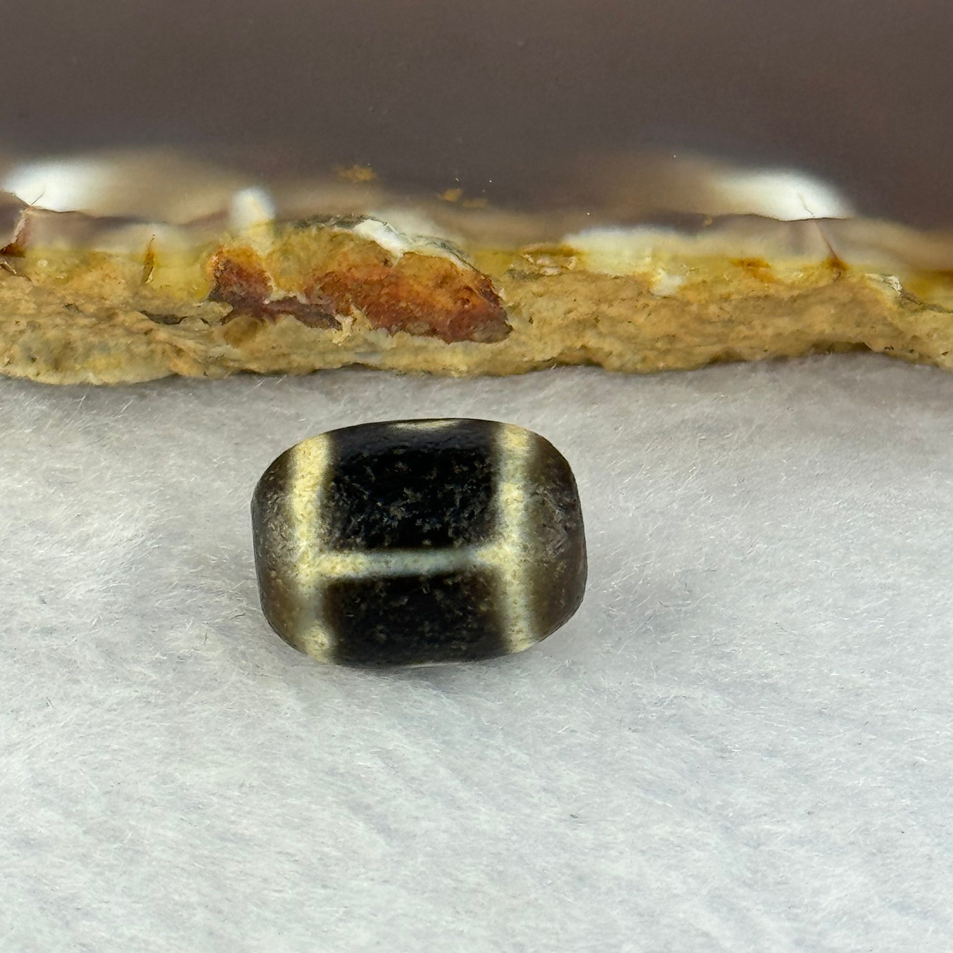 Natural Powerful Tibetan Old Oily Agate 2 Eyes Dzi Bead Heavenly Master (Tian Zhu) 二眼天诛 2.48g 13.9 by 10.6mm - Huangs Jadeite and Jewelry Pte Ltd