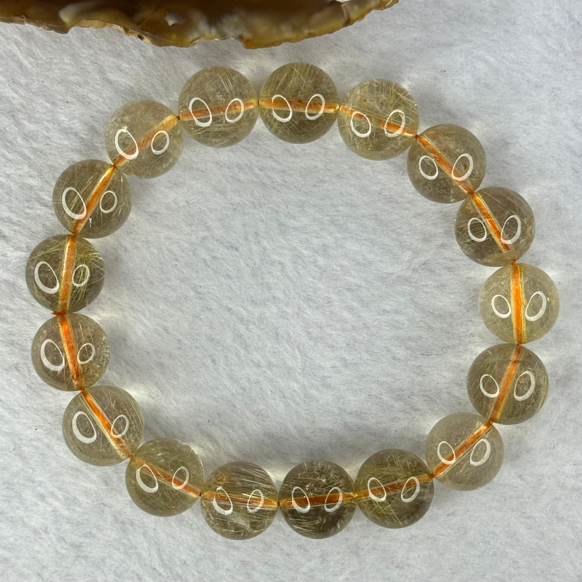 Natural Golden Rutilated Quartz Beads 天然金发水晶手链 47.34g 18.5cm 12.9mm 17 Beads - Huangs Jadeite and Jewelry Pte Ltd