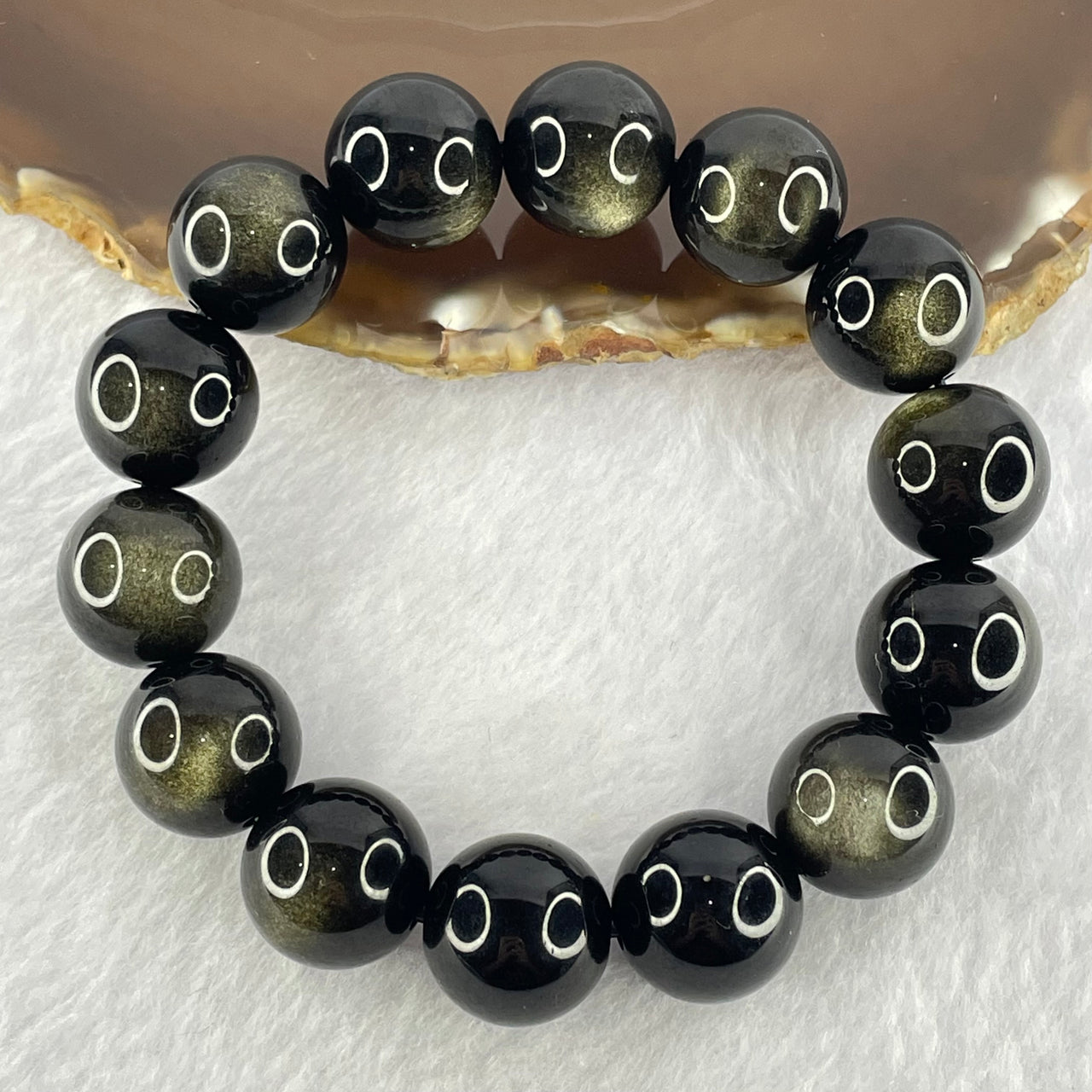 Good Grade Black Obsidian Beads Bracelet 67.56g 19cm 15.8mm 14 Beads