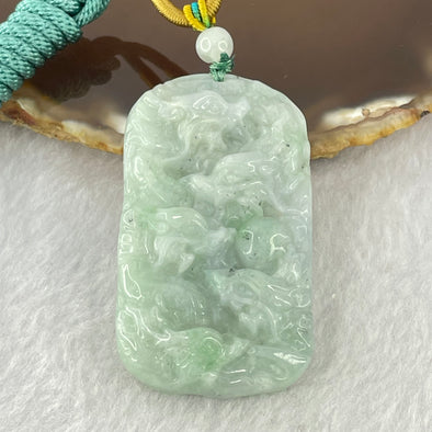 Type A Light Blueish Green Jadeite 9 Dragons Pendant 38.14g 50.4 by 30.1 by 12.1mm