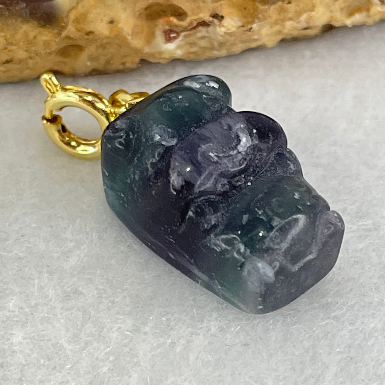 Natural Purple and Green Fluorite Ox Charm Pendant 4.16g 17.9 by 10.6 by 9.9mm