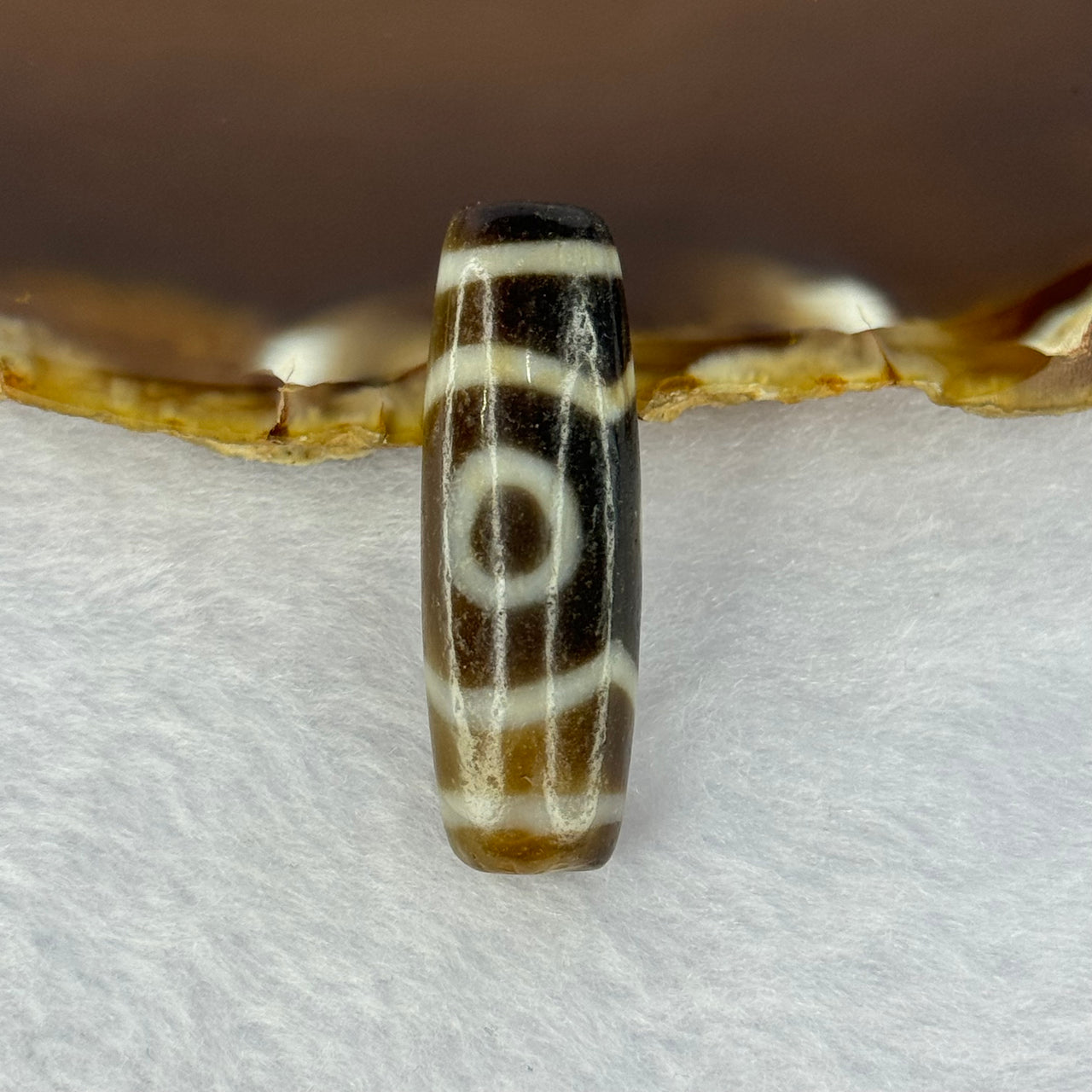 Natural Powerful Tibetan Old Oily Agate 3 Eyes Dzi Bead Heavenly Master (Tian Zhu) 三眼天诛 9.68g 37.9 by 12.5mm - Huangs Jadeite and Jewelry Pte Ltd