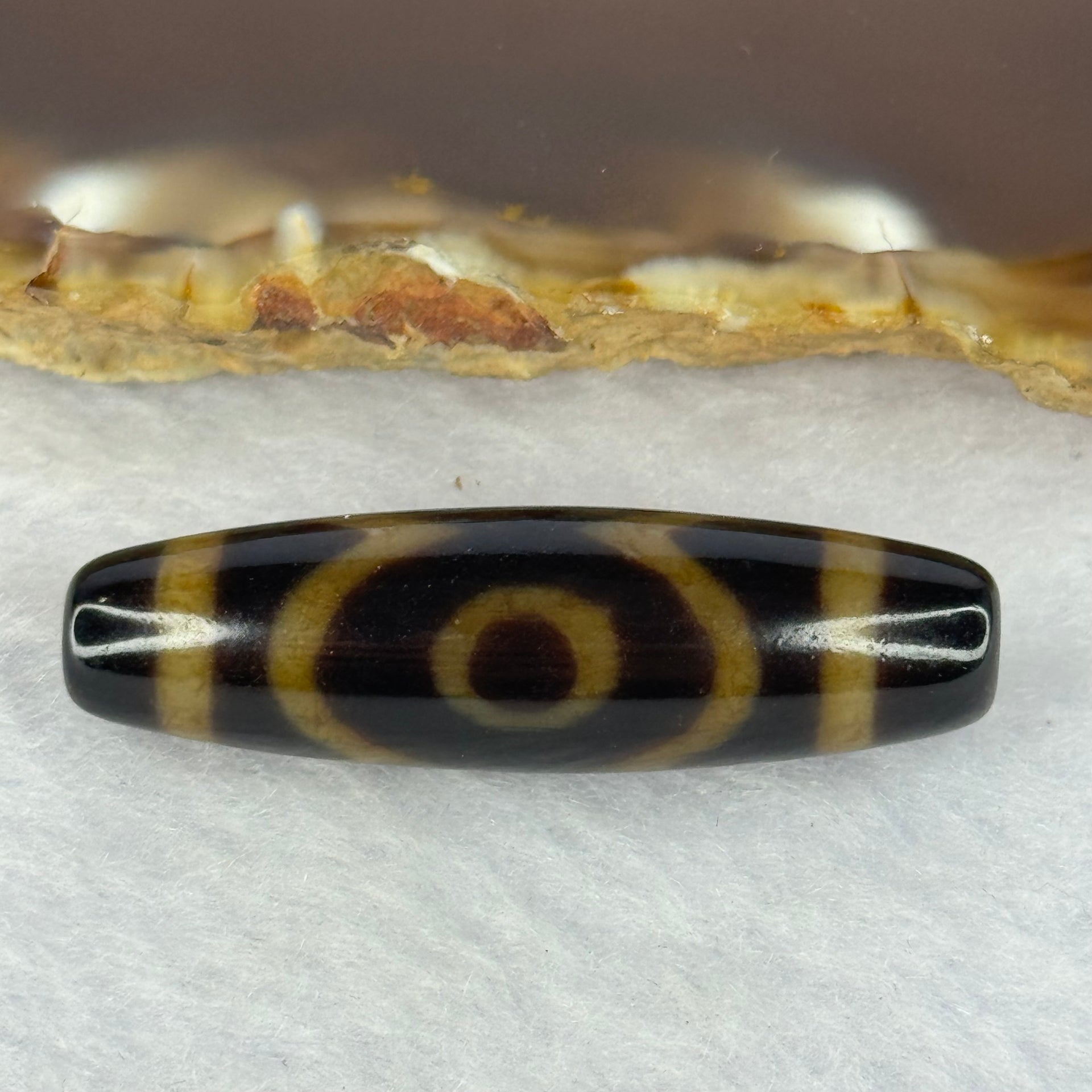 Natural Powerful Tibetan Old Oily Agate 3 Eyes Dzi Bead Heavenly Master (Tian Zhu) 三眼天诛 6.40g 38.0 by 10.9mm - Huangs Jadeite and Jewelry Pte Ltd