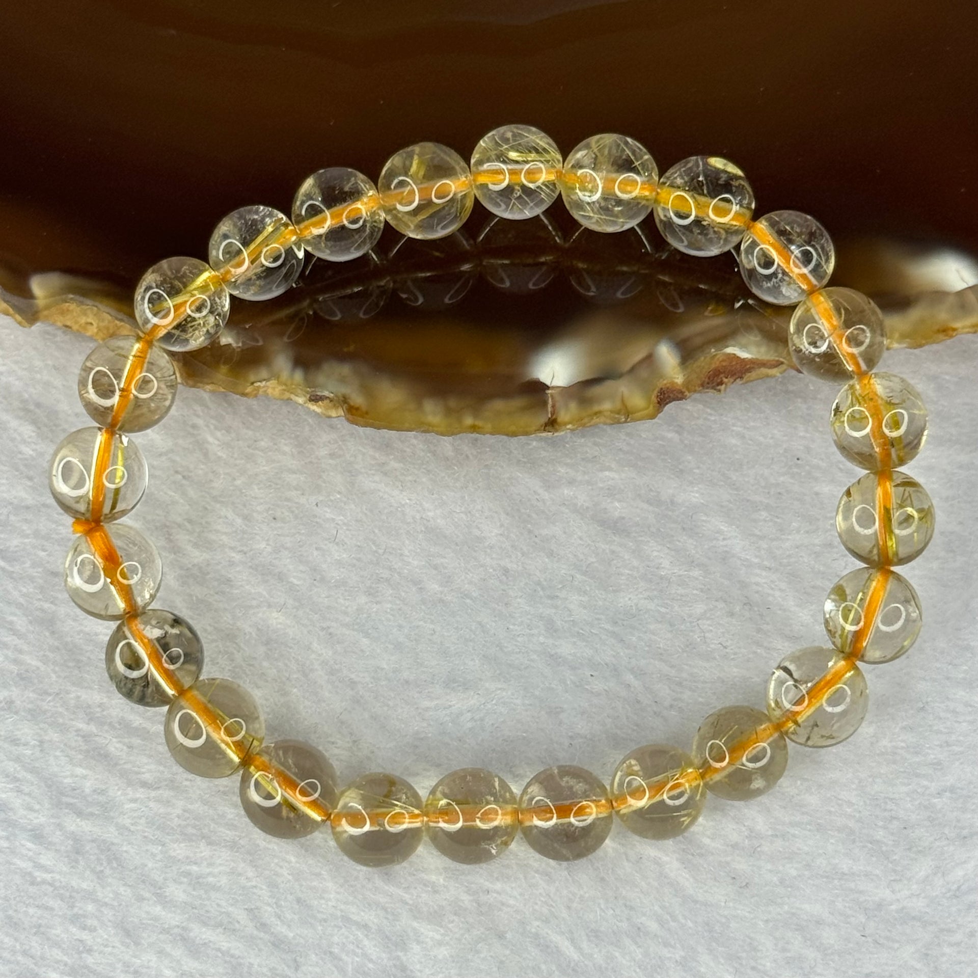 Natural Golden Rutilated Quartz Beads 天然金发水晶手链 14.74g 15cm 7.9mm 24 Beads - Huangs Jadeite and Jewelry Pte Ltd