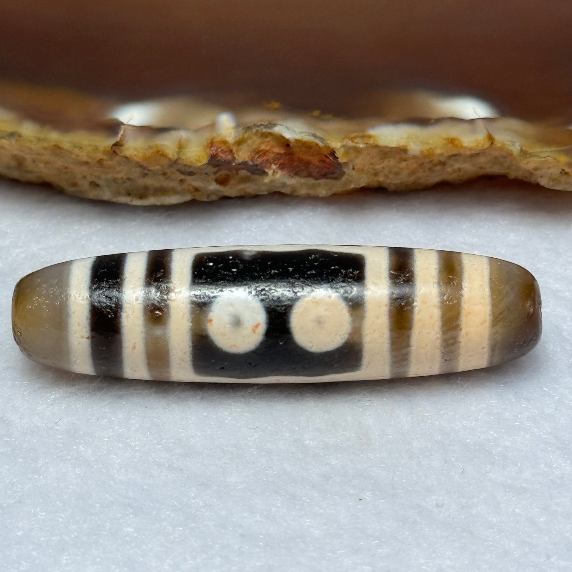 Natural Powerful Tibetan Old Oily Agate 5 Eyes Dzi Bead Heavenly Master (Tian Zhu) 五眼天诛 11.90g 48.2 by 12.7mm - Huangs Jadeite and Jewelry Pte Ltd