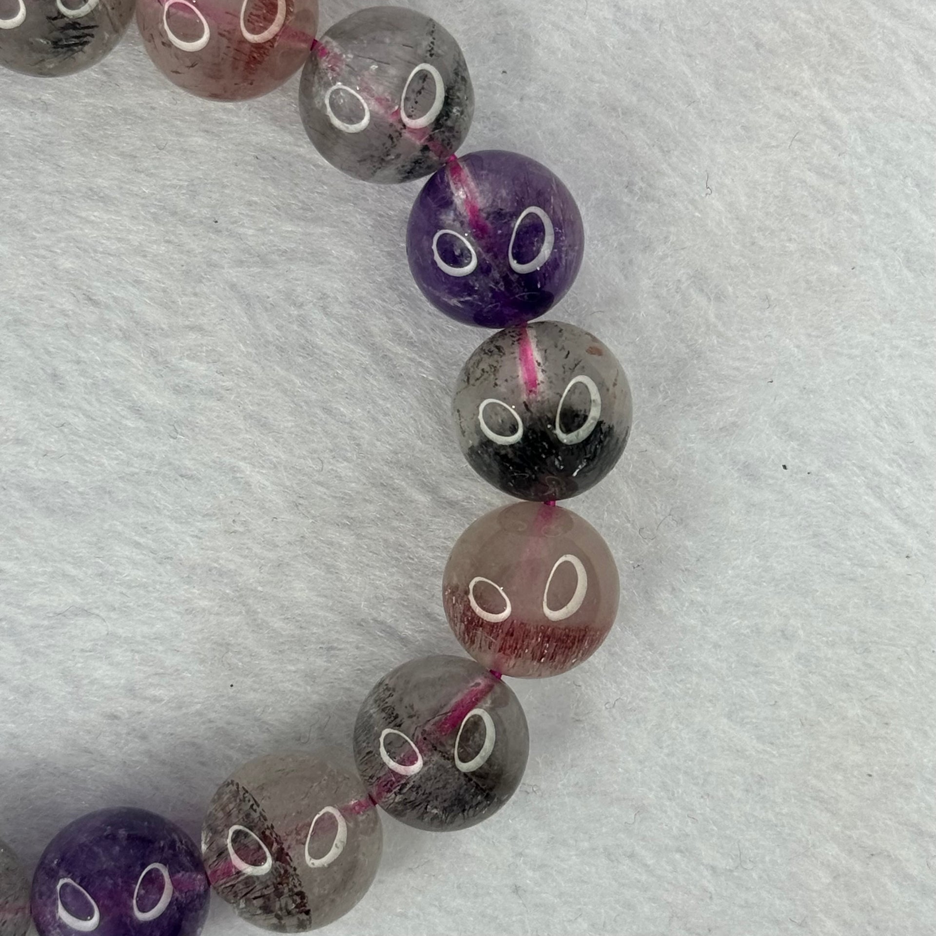 Above Average Grade Natural Super 7 Crystal Beads Bracelet 天然超级七水晶珠手链 42.56g 18cm 12.3mm 17 Beads - Huangs Jadeite and Jewelry Pte Ltd