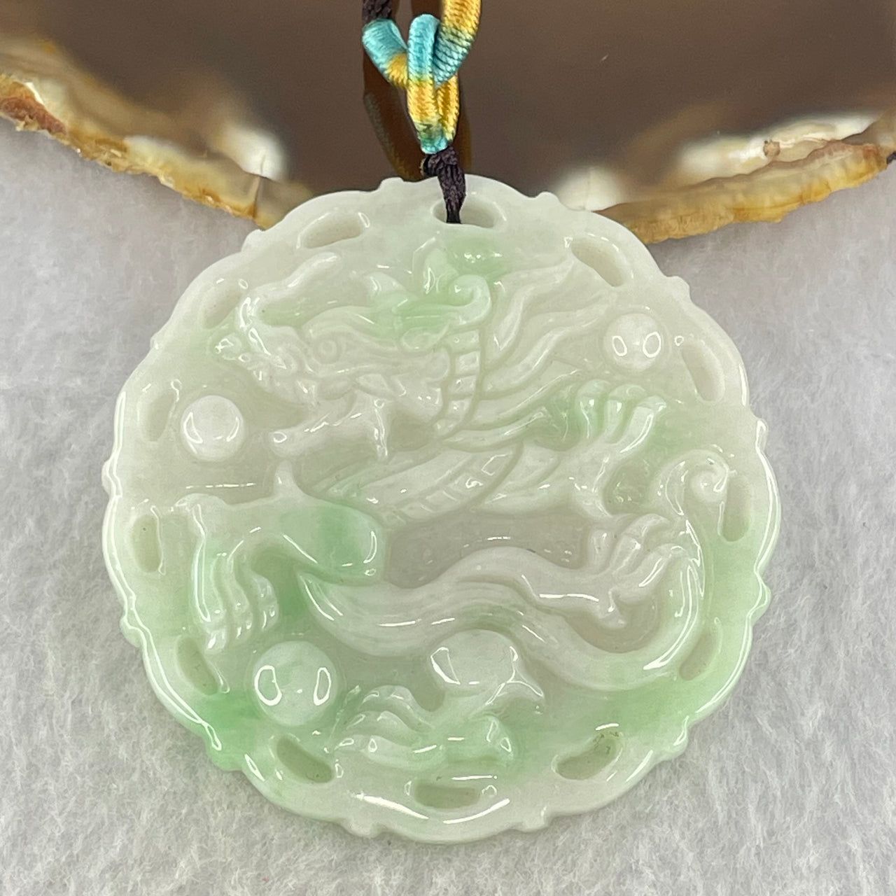 Type A Faint Lavender and Green Dragon Pendant 32.58g 50.0 by 6.4mm