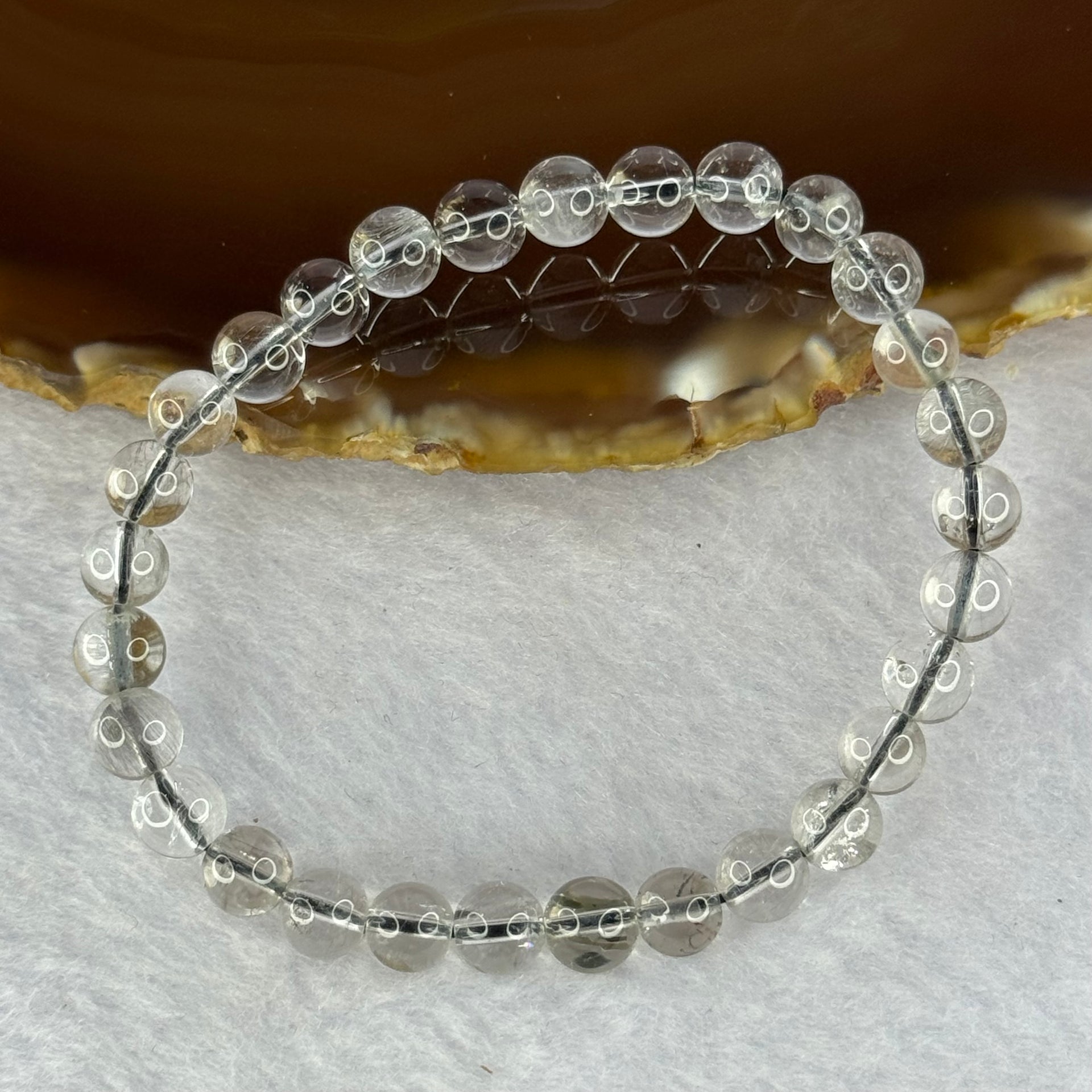 Natural Titanium Rutilated Clear Quartz 9.28g 14.5cm 6.4mm 29 Beads - Huangs Jadeite and Jewelry Pte Ltd