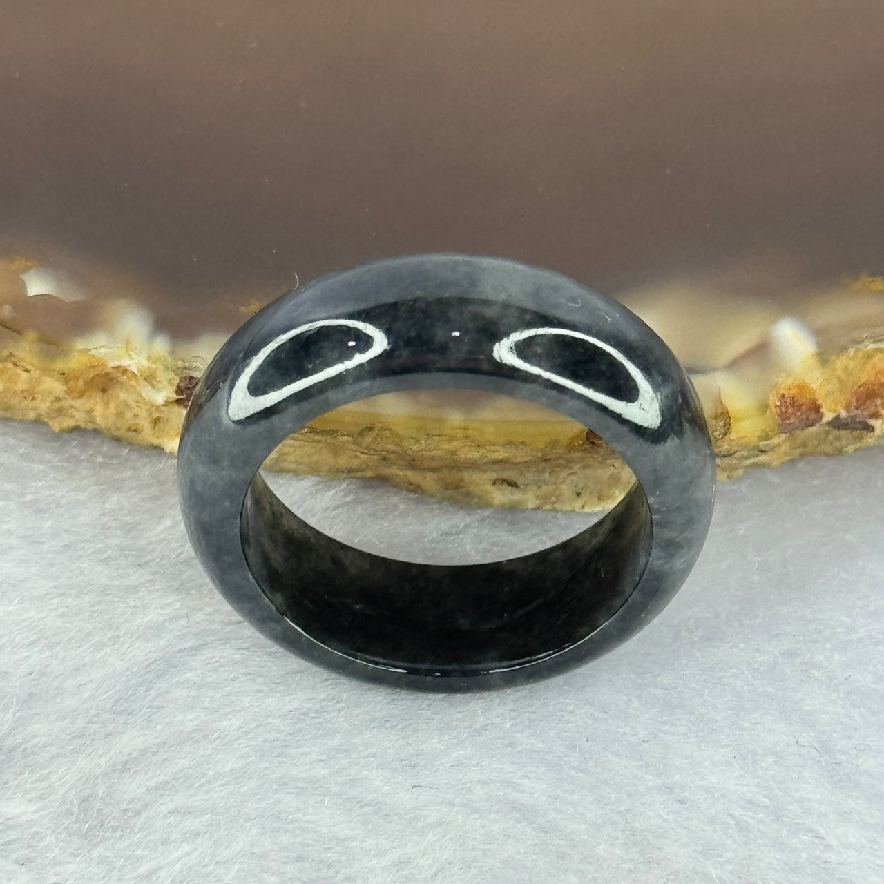 Type A Black Wuji Jadeite Ring 4.21g 7.4 by 3.6mm US8 HK17.75