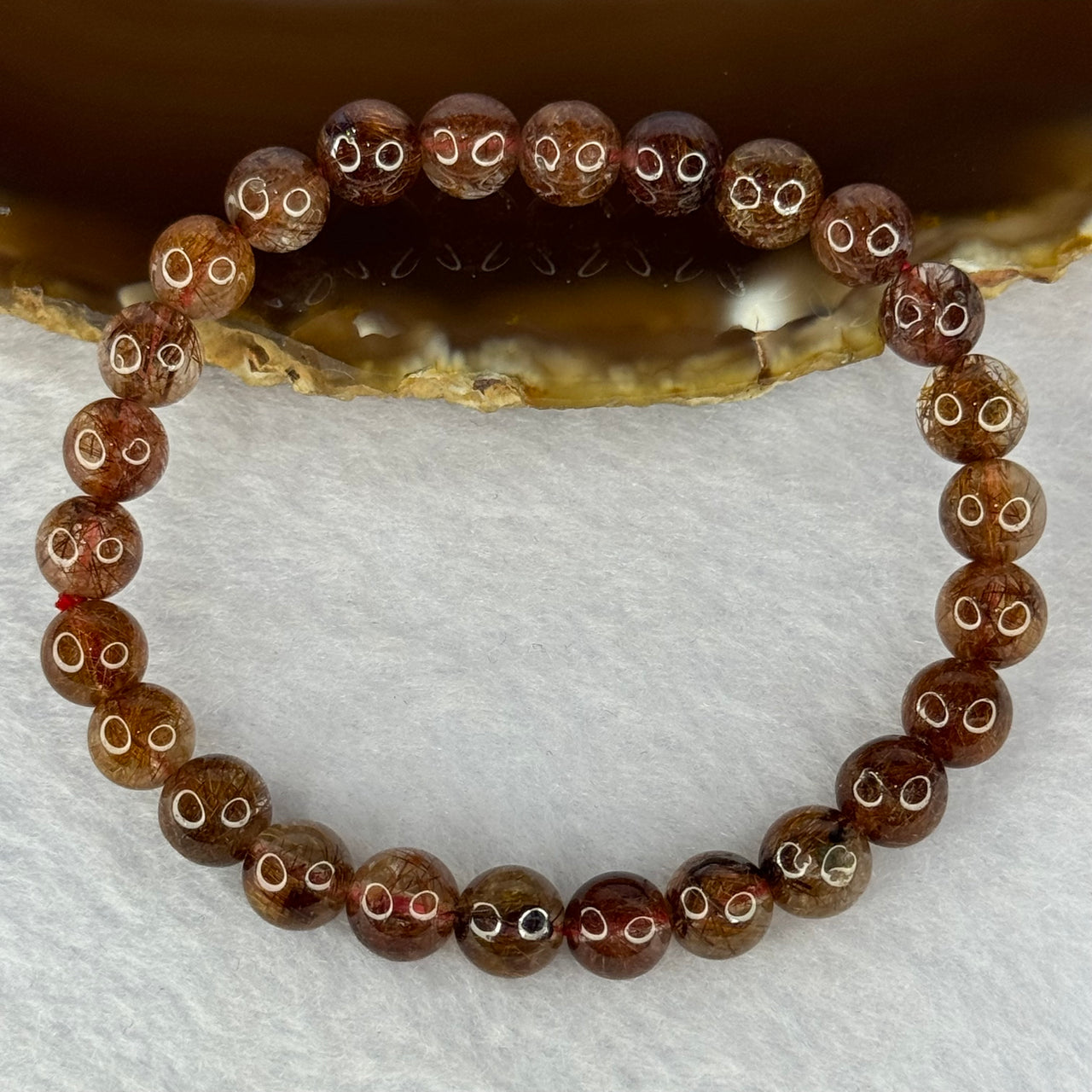 Natural Copper Rutilated Quartz Beads Bracelet 天然銅髮晶手镯 13.32g 15.5cm 7.5mm 26 Beads