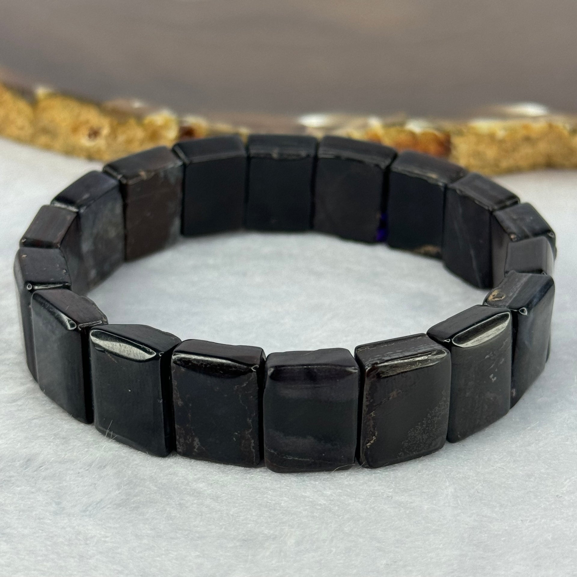 Rare Natural Elite Shungite Bracelet 49.49g 16cm 13.8 by 11.2 by 6.2mm 15 pcs - Huangs Jadeite and Jewelry Pte Ltd