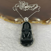 Type A Semi Translucent Very Dark Green to Black Jadeite Buddha in 925 Silver Necklace with Crystals 11.6g by 34.6 by 19.0 by 8.4mm - Huangs Jadeite and Jewelry Pte Ltd