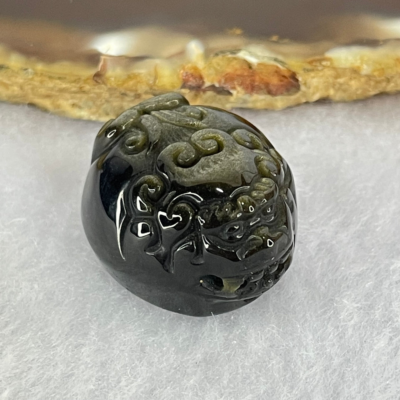 Natural Black Obsidian Pixiu Charm 10.85g 25.2 by 21.1 by 15.9mm