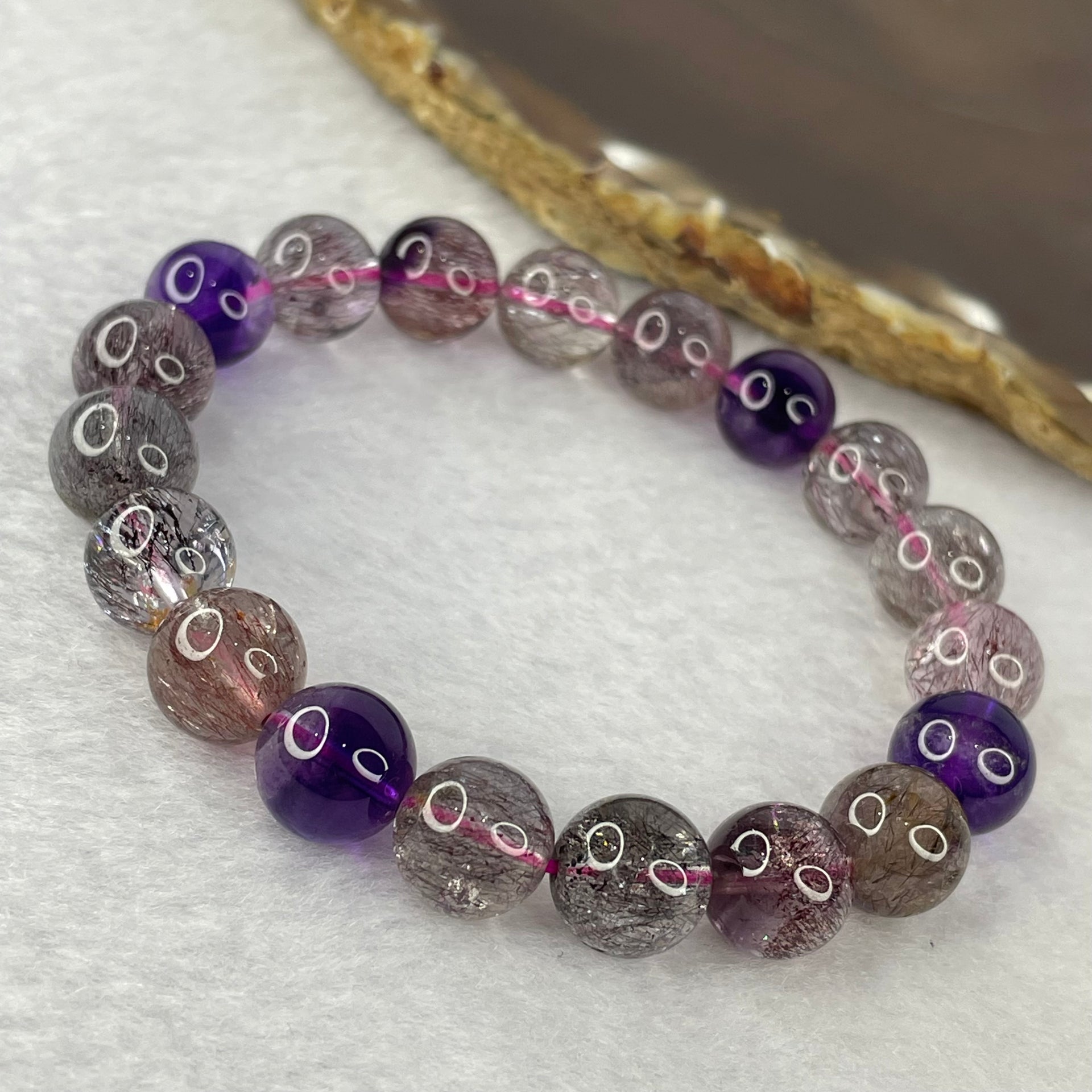 Good Grade Natural Super 7 Crystal Beads Bracelet 天然超级七水晶珠手链 28.48g 16.5cm 10.5mm 19 Beads - Huangs Jadeite and Jewelry Pte Ltd