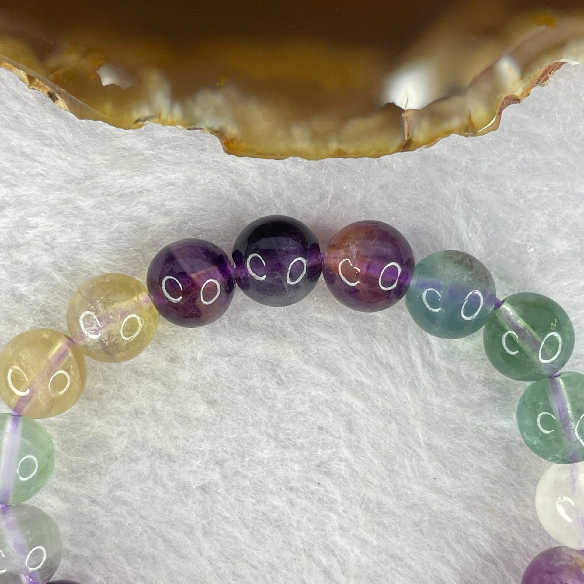 Natural Purple Green Yellow Fluorite Beads Bracelet 20.05g 8.6mm by 19 Beads 13cm - Huangs Jadeite and Jewelry Pte Ltd