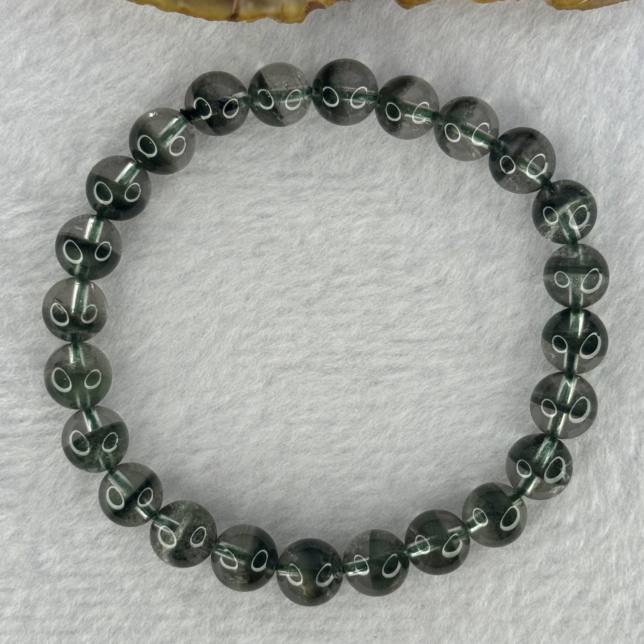 Very Good Grade Natural Green Phantom Quartz Beads Bracelet 18.44g 16.5cm 8.3mm 24 Beads