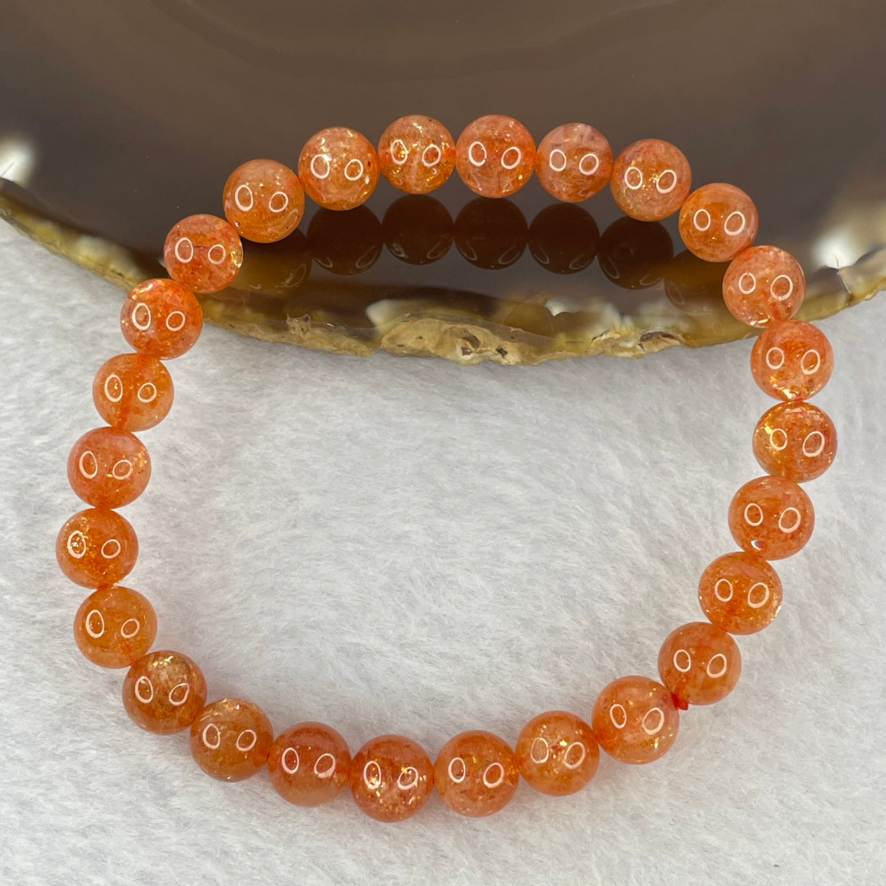 Good Grade Natural Sunstone, Heliolite and Aventurine Feldapar Beads Bracelet 天然金太阳日光石珠手链 13.22g 16cm 7.4 mm 26 Beads - Huangs Jadeite and Jewelry Pte Ltd