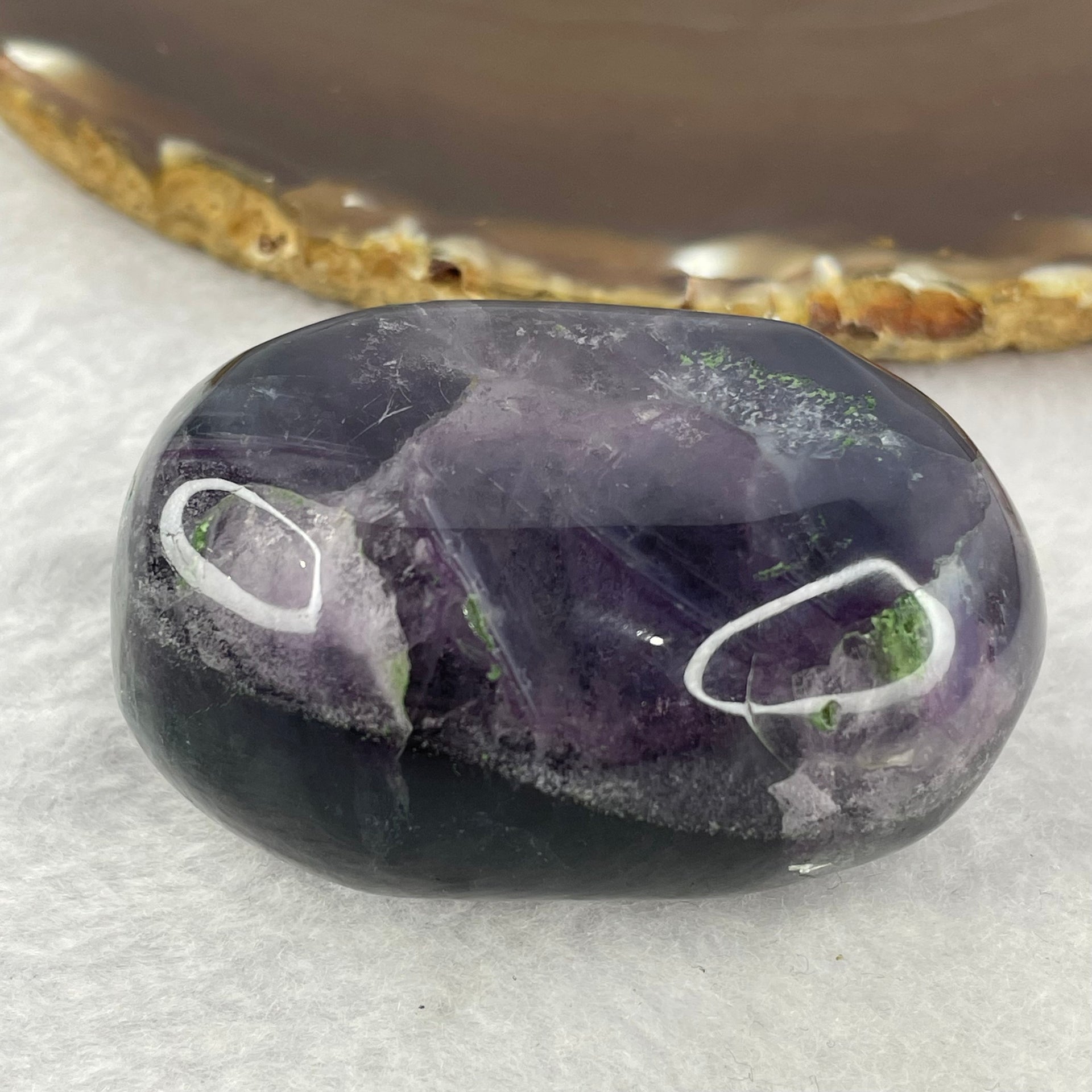 Natural Deep Intense Purple and Green Fluorite Crystal Mini Paper Weight Display 123.34g 55.6 by 38.7 by 27.2mm - Huangs Jadeite and Jewelry Pte Ltd