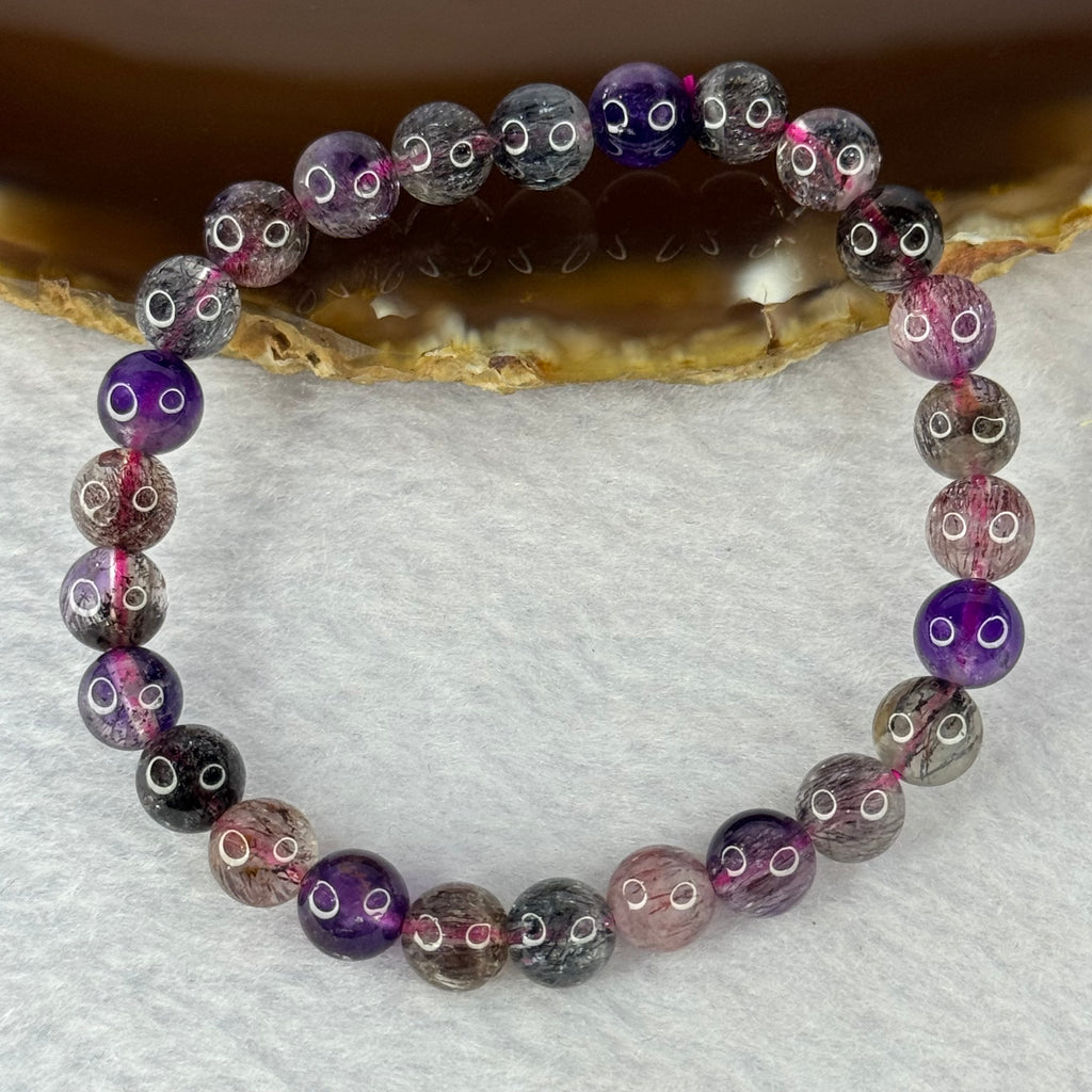 Good Grade Natural Super 7 Crystal Beads Bracelet 天然超级七水晶珠手链 13.37g ...